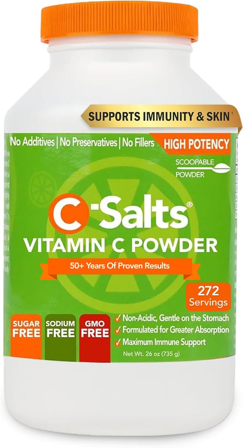 C-Salts Vitamin C Powder - 100% Pure Buffered Ascorbic Acid Powder for Daily Immune Support & Collagen Production - Stomach-Friendly Organic Vegan Non-GMO Sugar-Free - 272 Servings - Original, 26oz