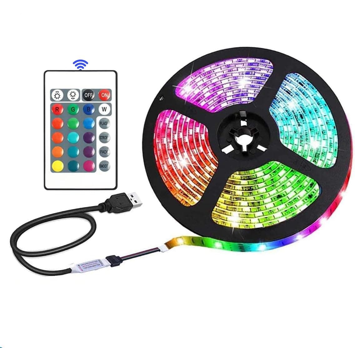 1m/3.28ft USB LED Strip Lights with Adjustable Colour and Brightness, 24Keys Remote Control, Simple and Easy to Install, for Indoor Decoration, TV, Computers