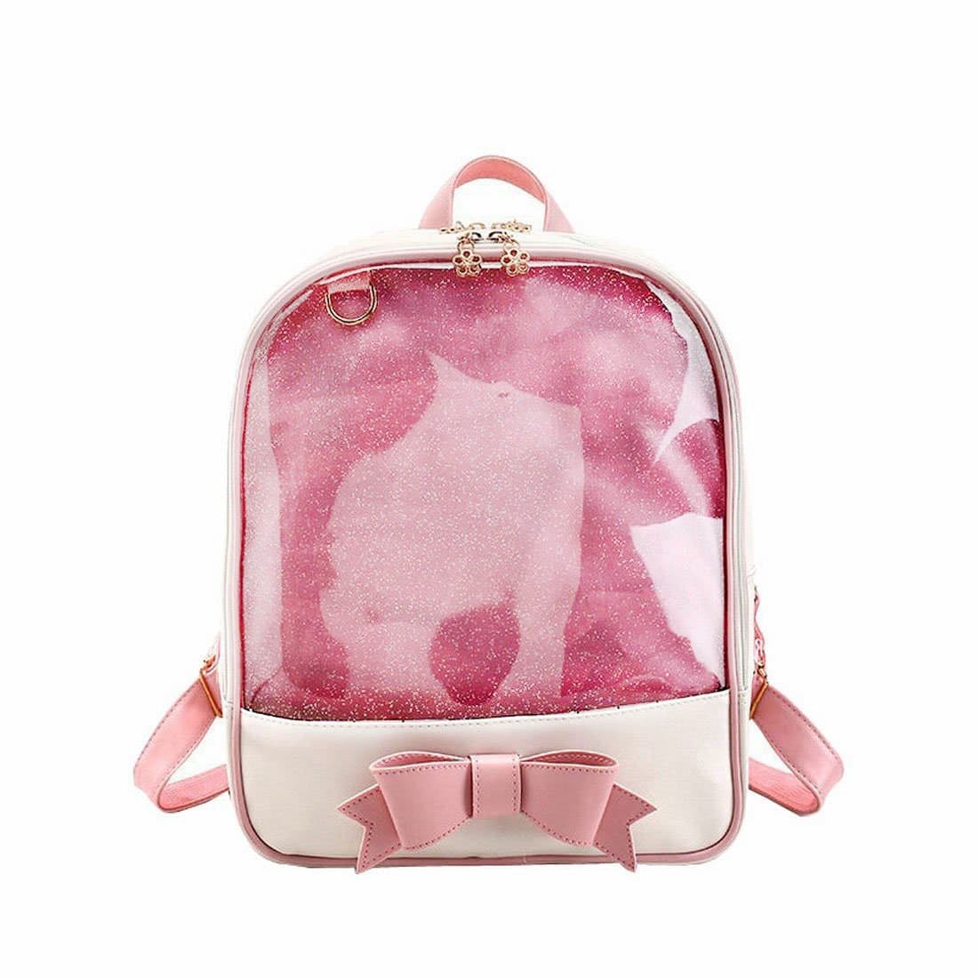 Women's Chic Candy Color Backpack Transparent Cute Knapsack Clear School Bookbag (Pink)
