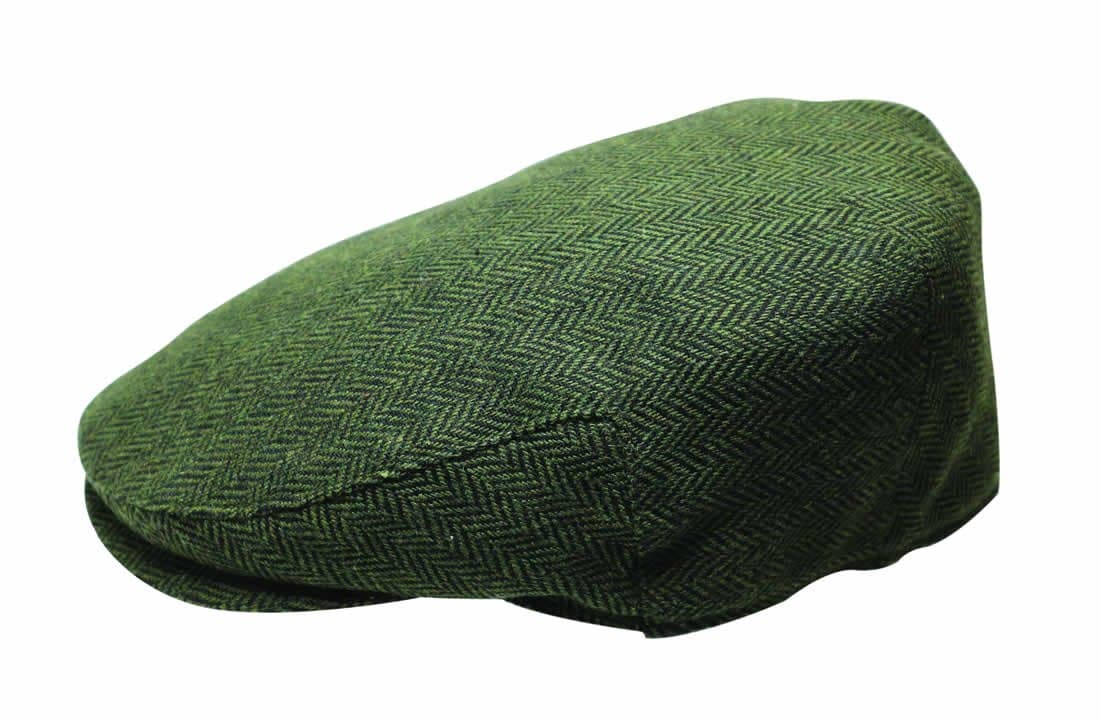 Quiet Man Collection Green Herringbone Wool Cap Premium Quality