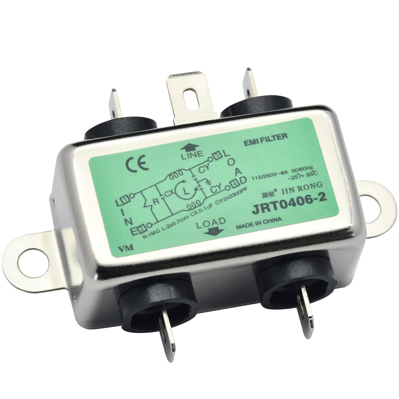 Noise Suppressor Power EMI Filter Termianl Single-Phase Line-Conditioner JIN RONG AC 115/250V 6 Amb JRT0406-2
