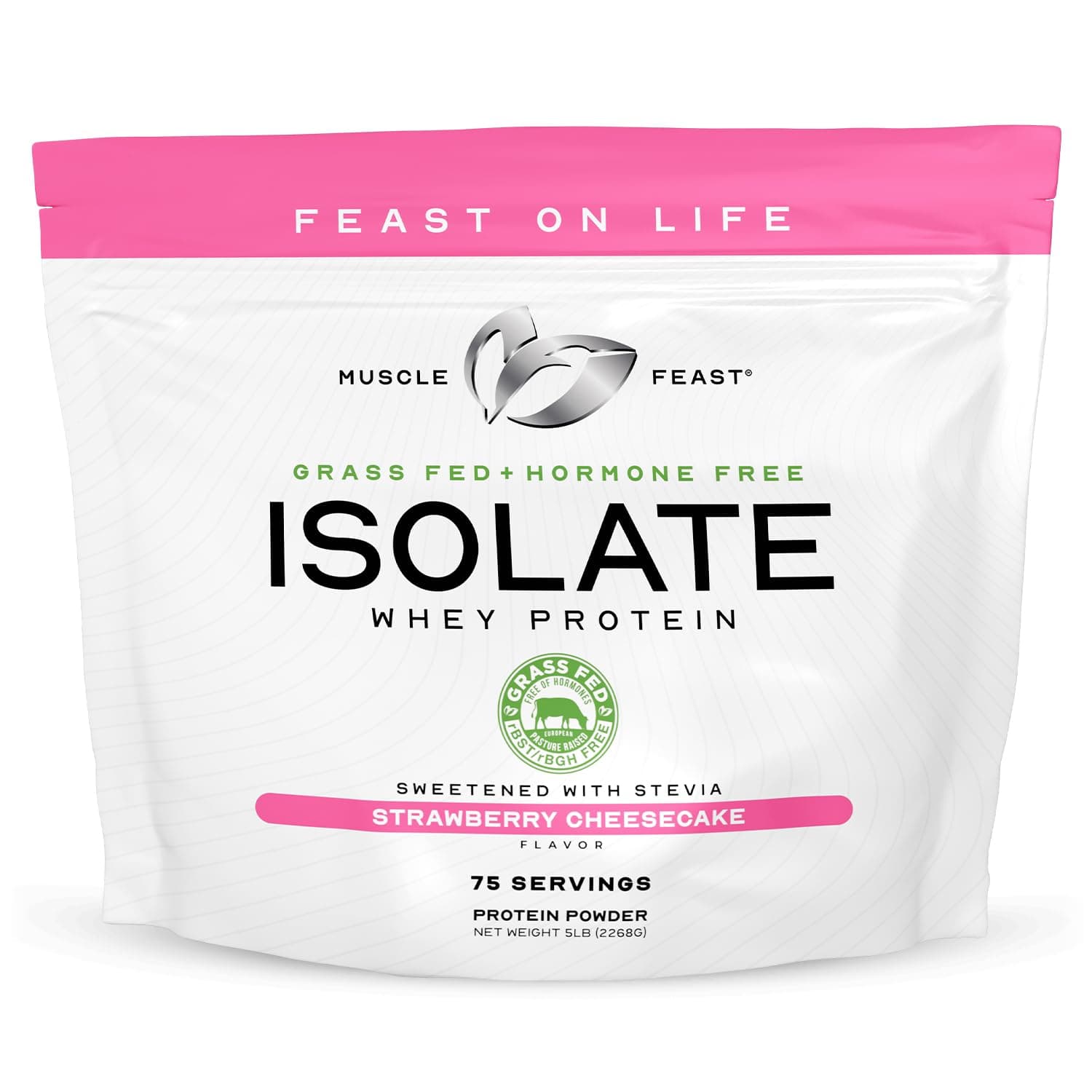 Grass Fed Whey Protein Isolate, All Natural, Hormone Free, Fast Absorbing, 100% Pure Isolate, 20.5G Protein, 88 Calories (Strawberry Cheesecake, 5Lb)