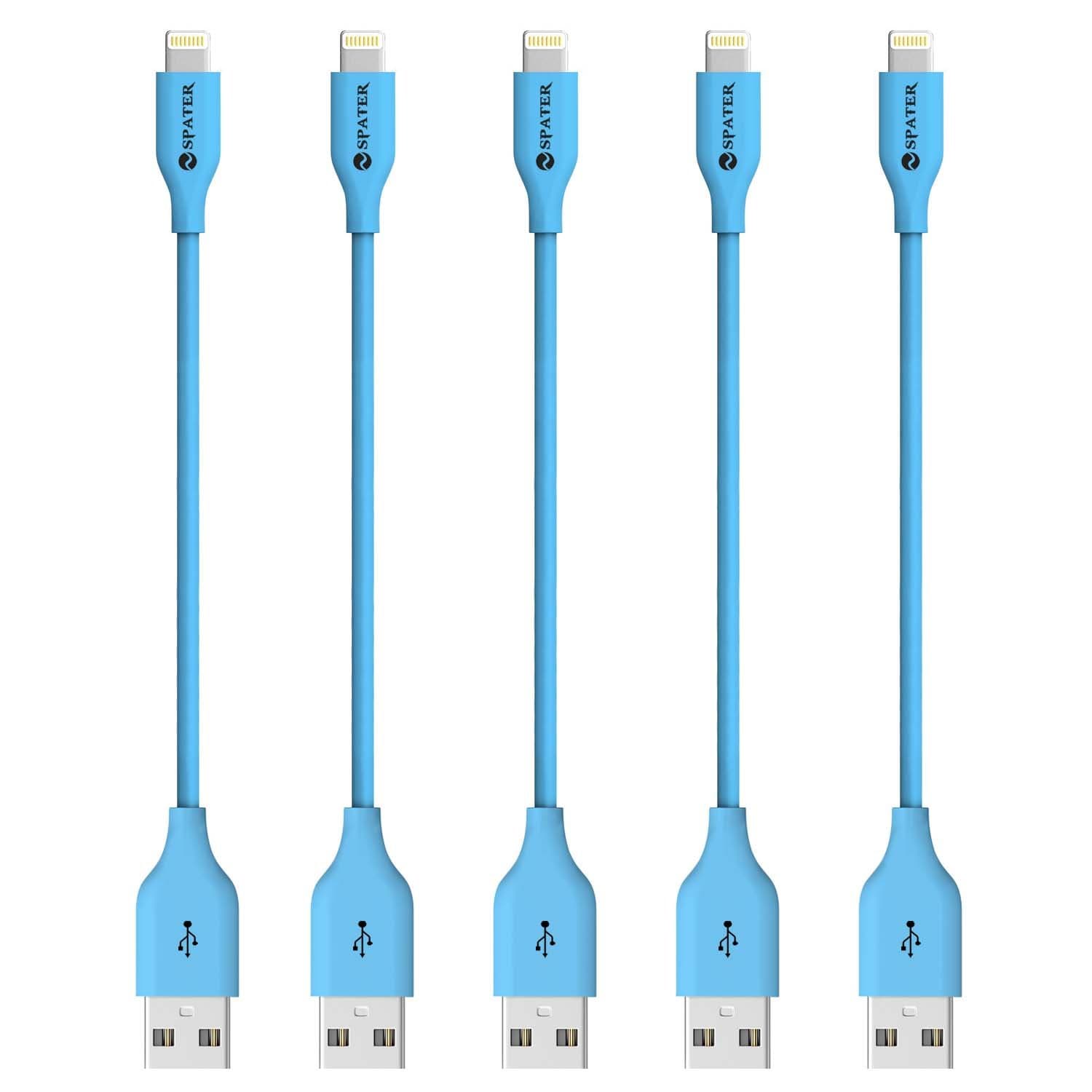 Short iPhone Cable, Spater 8-Inch USB Charging/Sync Mini Data Cable for iPhone x 8 7 7S 6 6S 5 5S 5C, iPad Mini, iPad Air, iPod Touch 5, iPod Nano (5 Packs) (Blue)