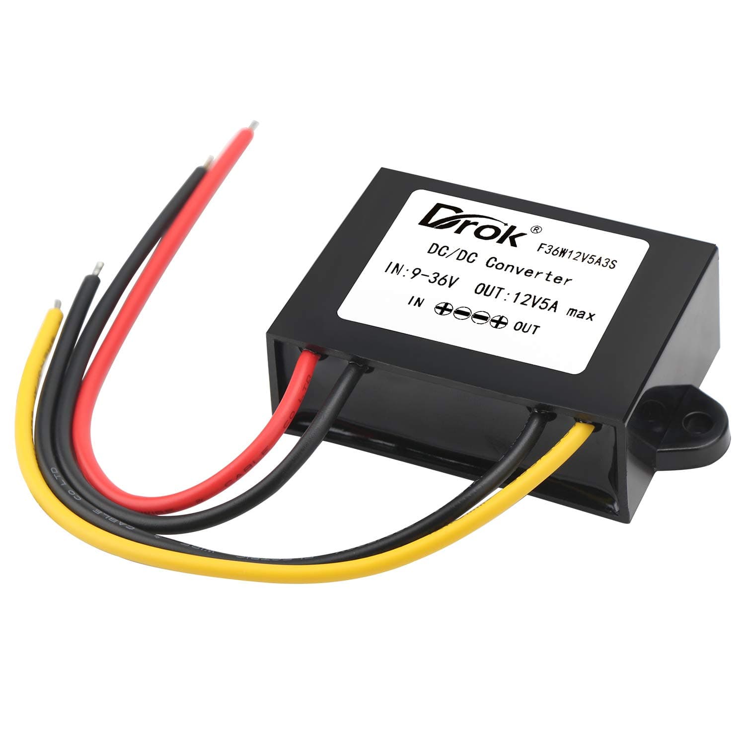 DROK DC-DC Stabilizer, 9V-36V to 12V Boost Buck Converter 5A 60W Waterproof Auto Step Up Down Voltage Regulator 12V Volt Transformer for Car Audio Solar Power System LCD Television LED Display Screen