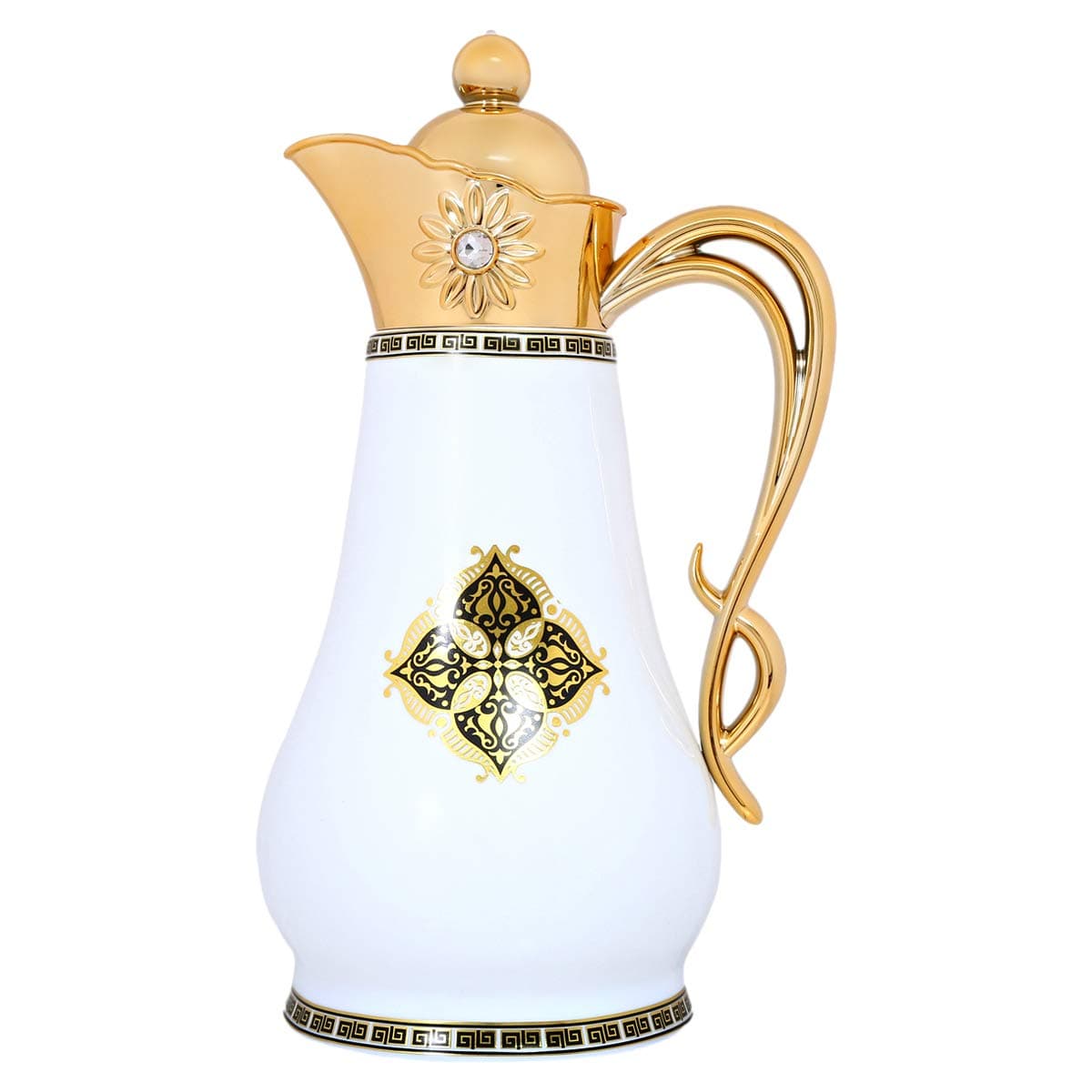 Shallow Bone China Arabic Dallah Force Flask 1 Liter - TF-F1-025, White and Gold