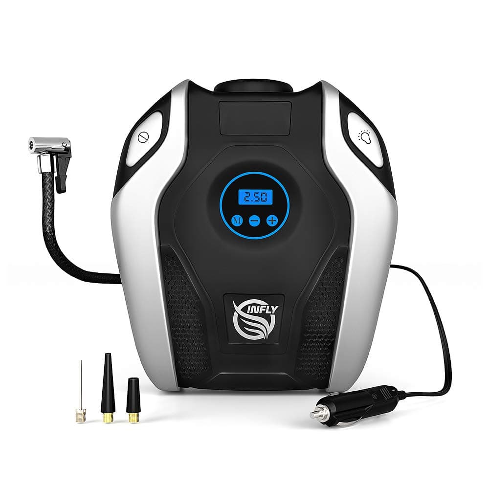 Portable air Compressor Auto Air Compressor up to 150 PSI - Auto Shut Off - Tire Inflator car air Pump for car | Easy to Store - Bonus - Plastic Carry Case - Extension Hose - Socket with Battery Clamp