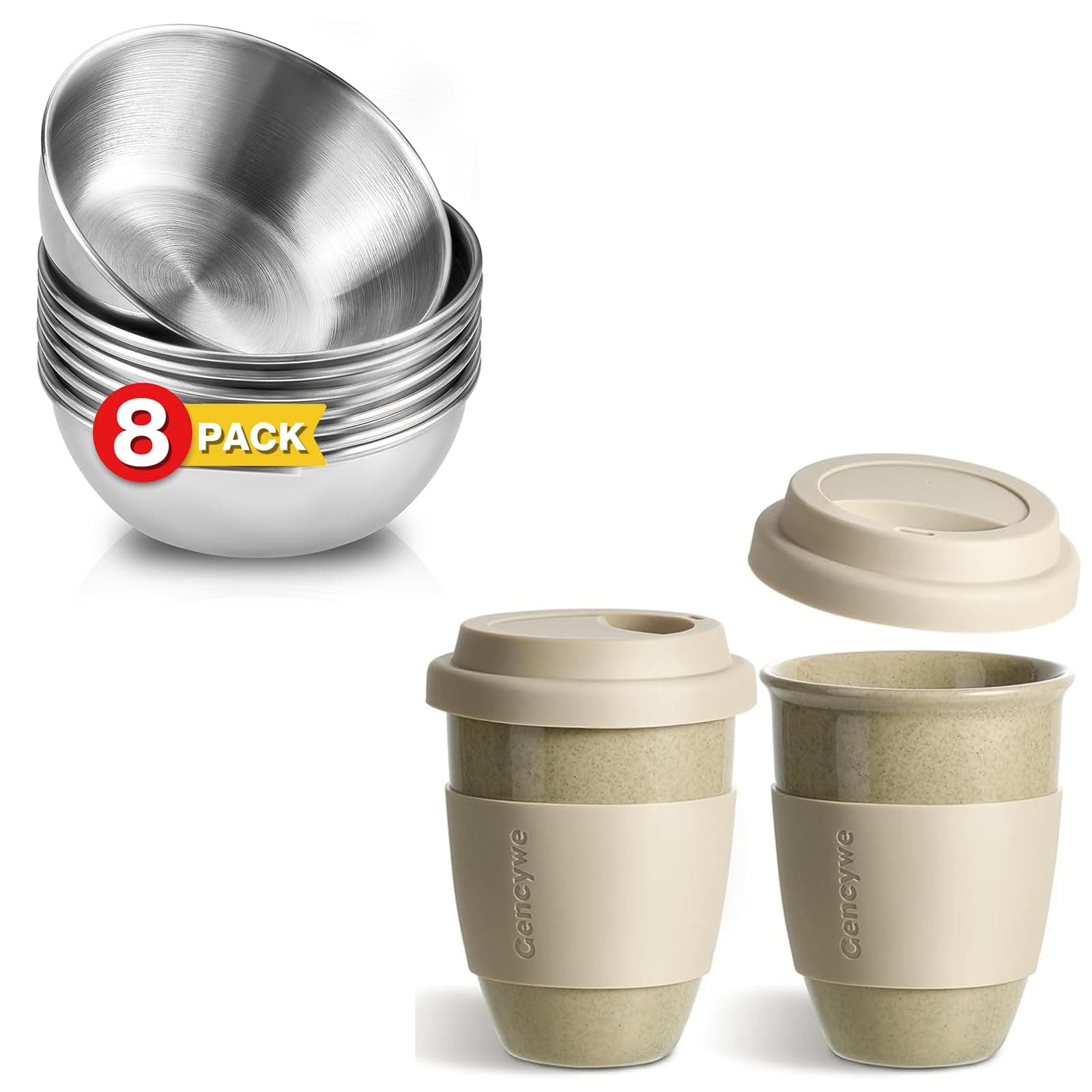 8 Pack 2 Pack Ceramic Travel Mugs with Silicone Lids, 15 oz Portable Coffee Mug Travel Unique To Go Mug