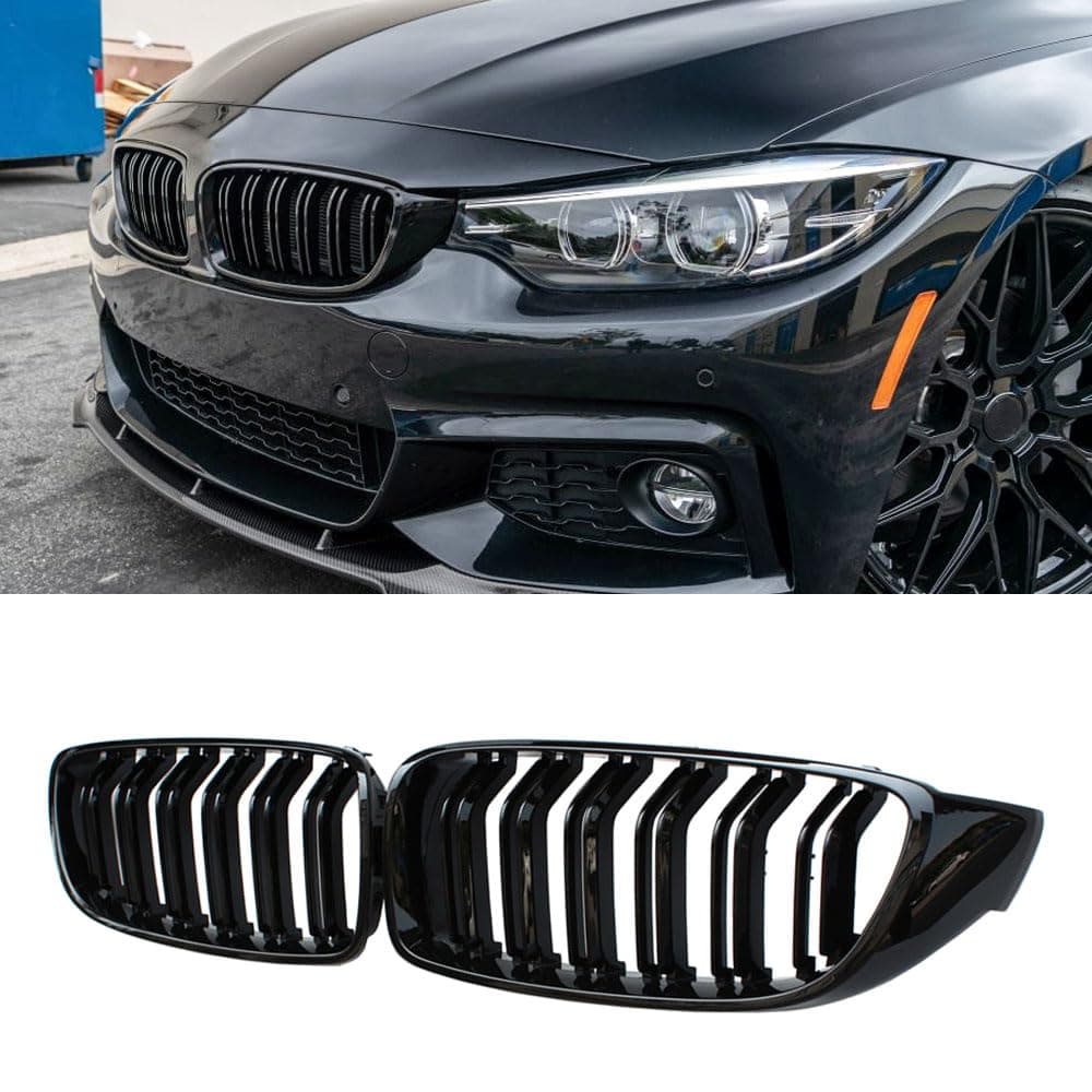 MAXDOM Replacement Front Upper Grill Fit for BMW (2014-2020) 4 Series F32 F33 F36 (2015-2019) F80 M3 F82 M4 – Gloss Black Double Slats ABS Grille