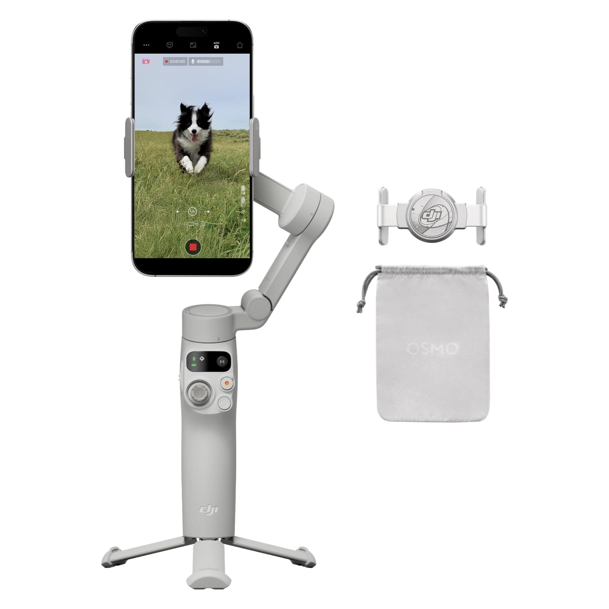 Osmo Mobile 7 Gimbal Stabilizer for iPhone, Android, Built-in Tripod, Portable Stabilizer for iPhone, Selfie Stick, 3-Axis Phone Gimbal, ActiveTrack 7.0, One-Tap Edit, 10hrs Use, Phone Charging