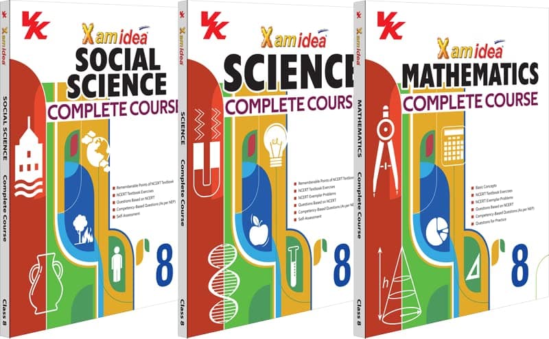 Xam idea Science, Social Science, Mathematics Complete Course Book | Set of 3 Books | Class 8 | Includes CBSE Question Bank and NCERT Exemplar (Solved) | NEP | Examination 2024-25