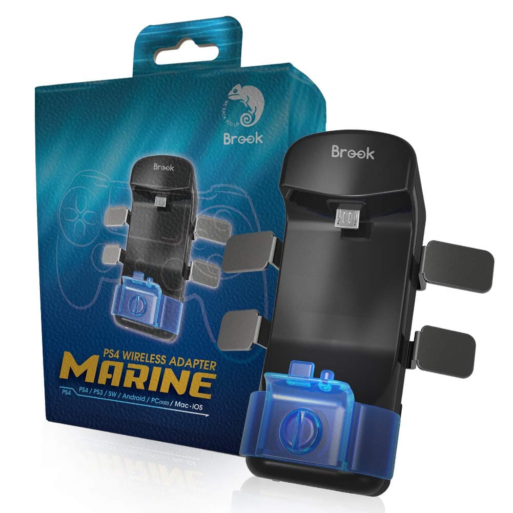Brook Marine (Without Battery) - P4 Wireless Controller Adapter and Battery Pack for P4, P3, NS, PC, Android, Mac, iOS, Supports Turbo and Remap and 4 Extra Customizable Buttons,