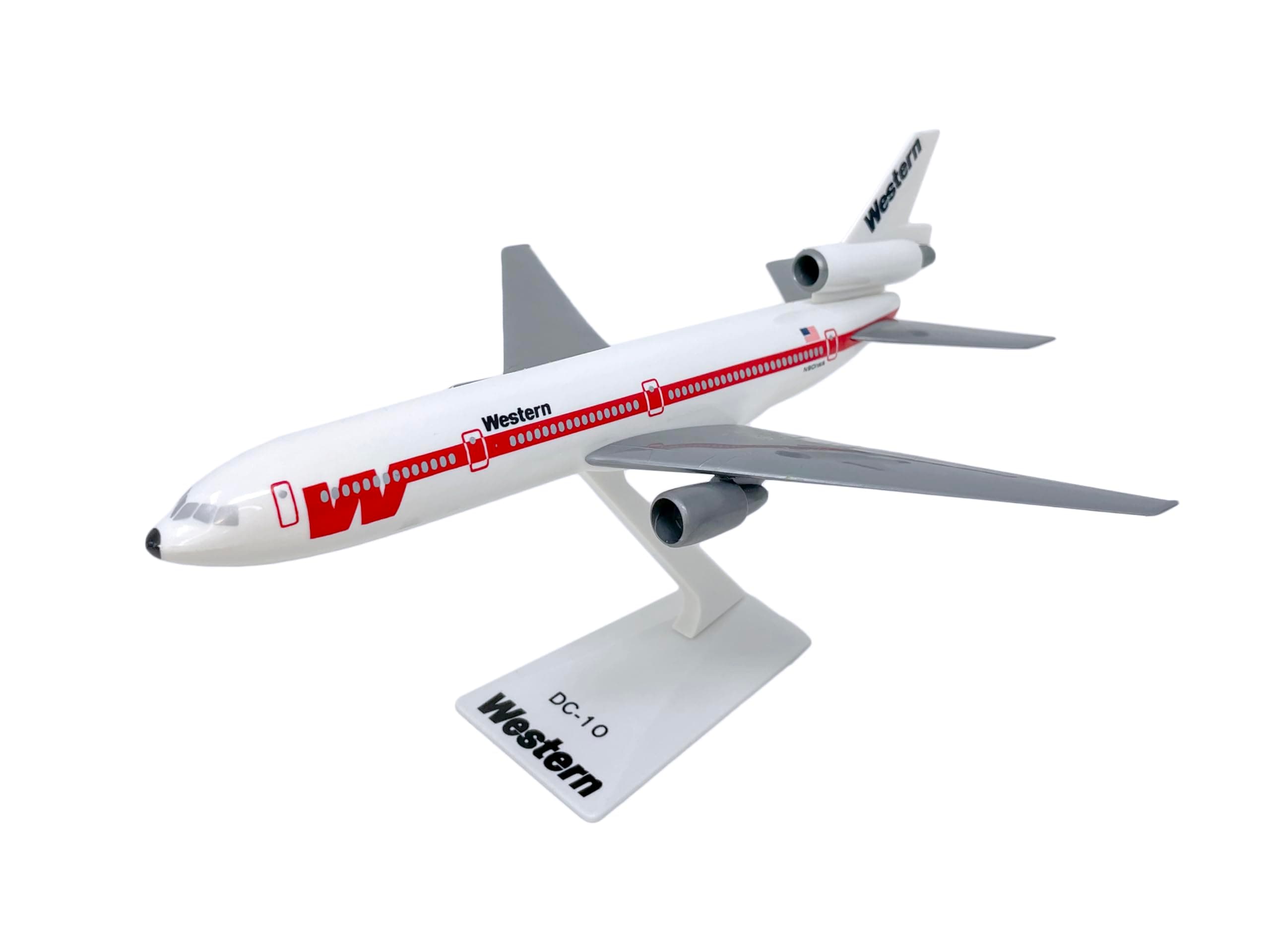 Western White Scheme DC-10 1:250 Scale - Plastic Snap-Fit Model Airplane - Collectible Replica of Western Airlines Aircraft - Part# ADC-01000I-009