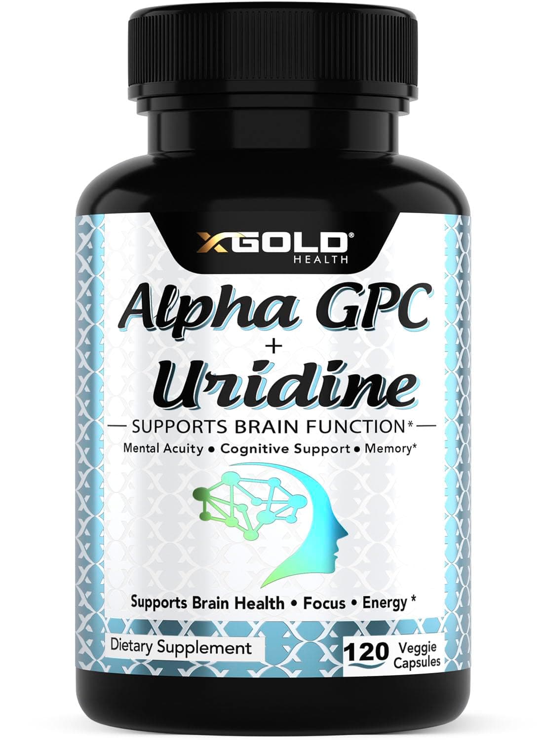 Alpha GPC + Uridine 900mg Powerful Nootropic for Boost Focus, Memory, Energy, Mood & Cognitive Performance 120 Vegetarian Capsules