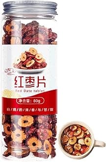 Dried red dates, sour jujube slices 2.82oz/80g, 1 can of red dates, dried fruit sugar free, no additives, flower tea, dried red dates, sulfur free jujube slices