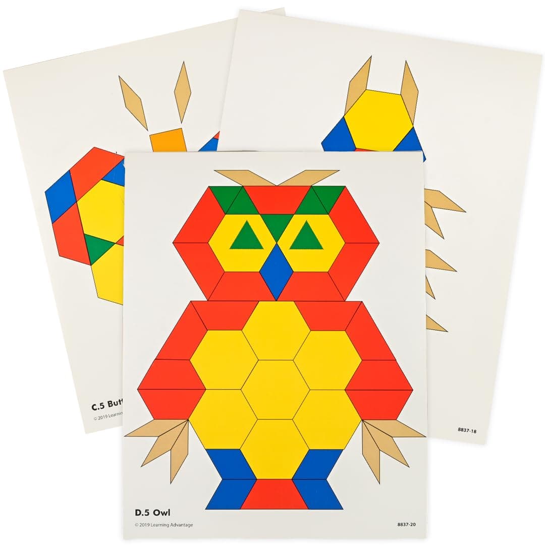 Learning Advantage Pattern Block Activity Cards - In-Home Learning Activity for Early Math & Geometry - Set of 20 - Teach Creativity, Sequencing and Patterning
