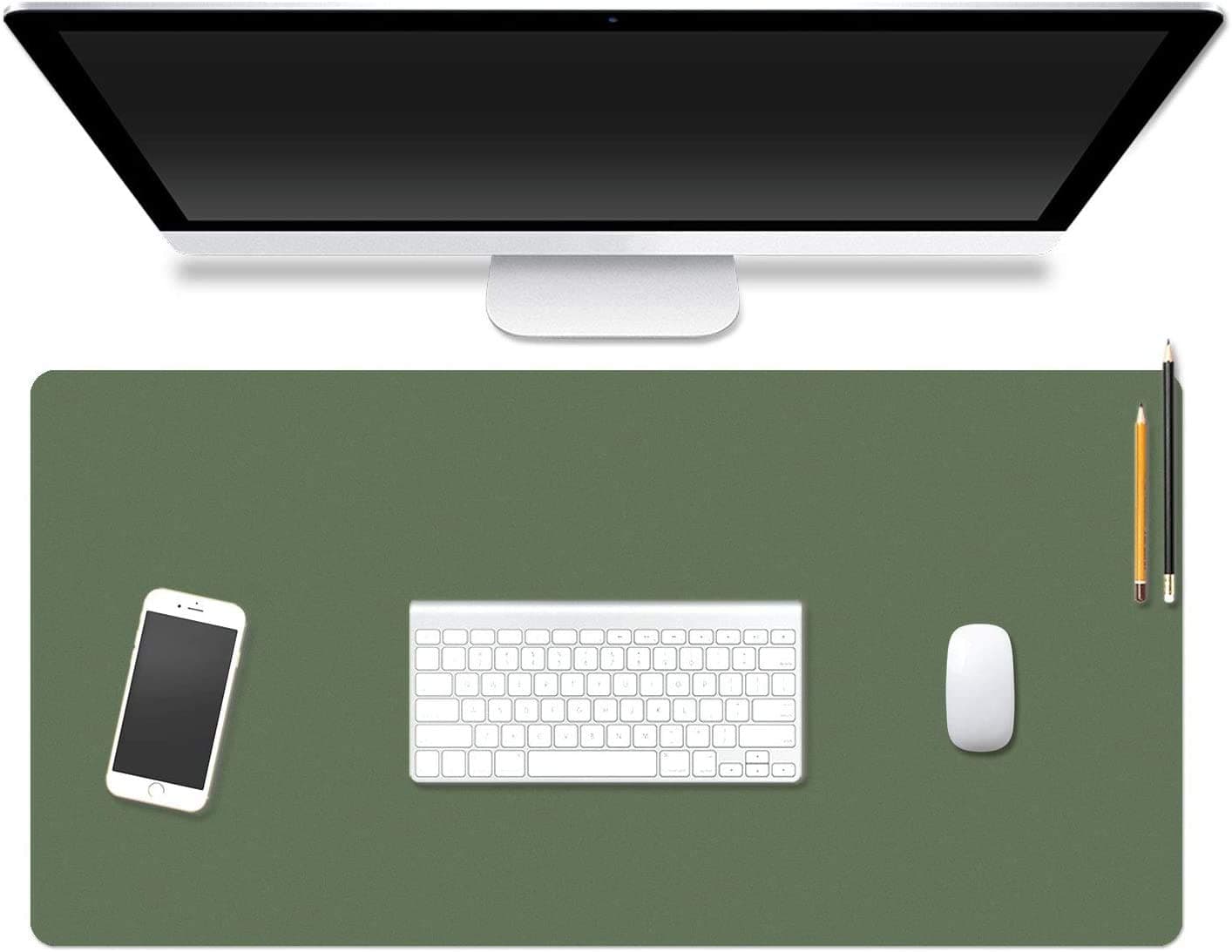 BOSON Desk Mouse Pad, Non Slip Mouse Mat, Waterproof Protector PU Leather Desk Mat, Double Sided Color use for PC Gaming Home Office (80cm*40cm, Green/Grey)