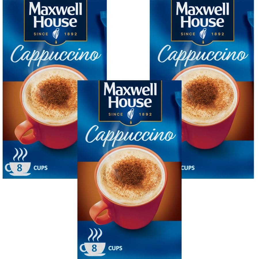 Ground Coffee Bundle with Maxwell House Cappuccino (8 Sachets) 93.6g - 3 Pack | Suitable For Vegetarians.
