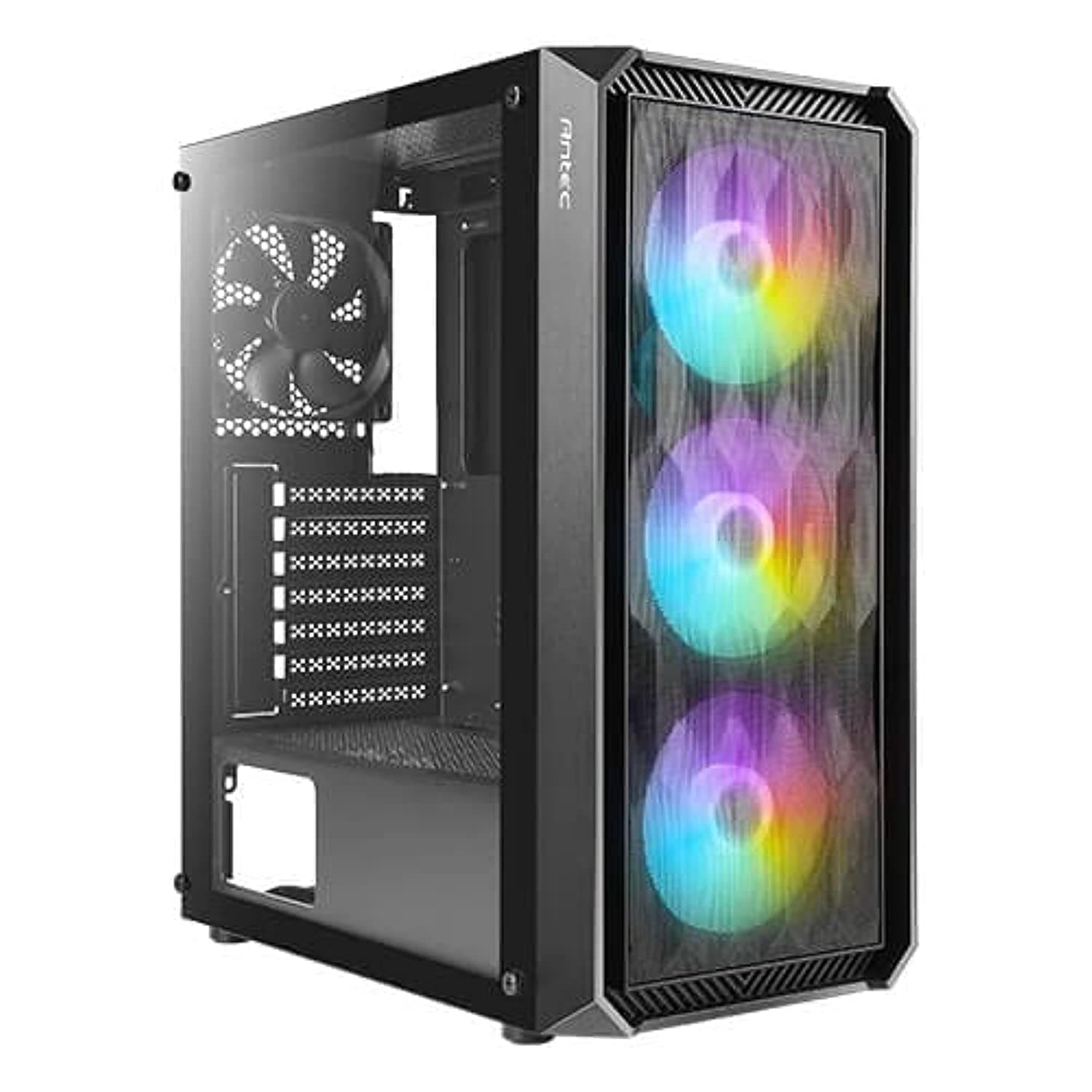 NX292 ATX Mid-Tower Case, Tempered Glass Side Panel, Full Side View, Pre-Installed 4 x 120mm in Front, Black