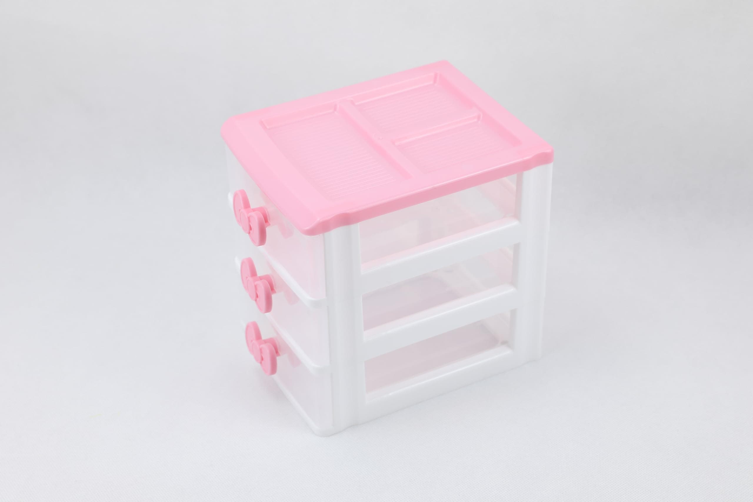 Cute Pink Desktop Organizer with 3 Drawers – Small Plastic Storage Box for Jewelry, Makeup, and Office Supplies – Compact Vanity Organizer for Teen Girls’ Room Decor (Pink 3 Layers)