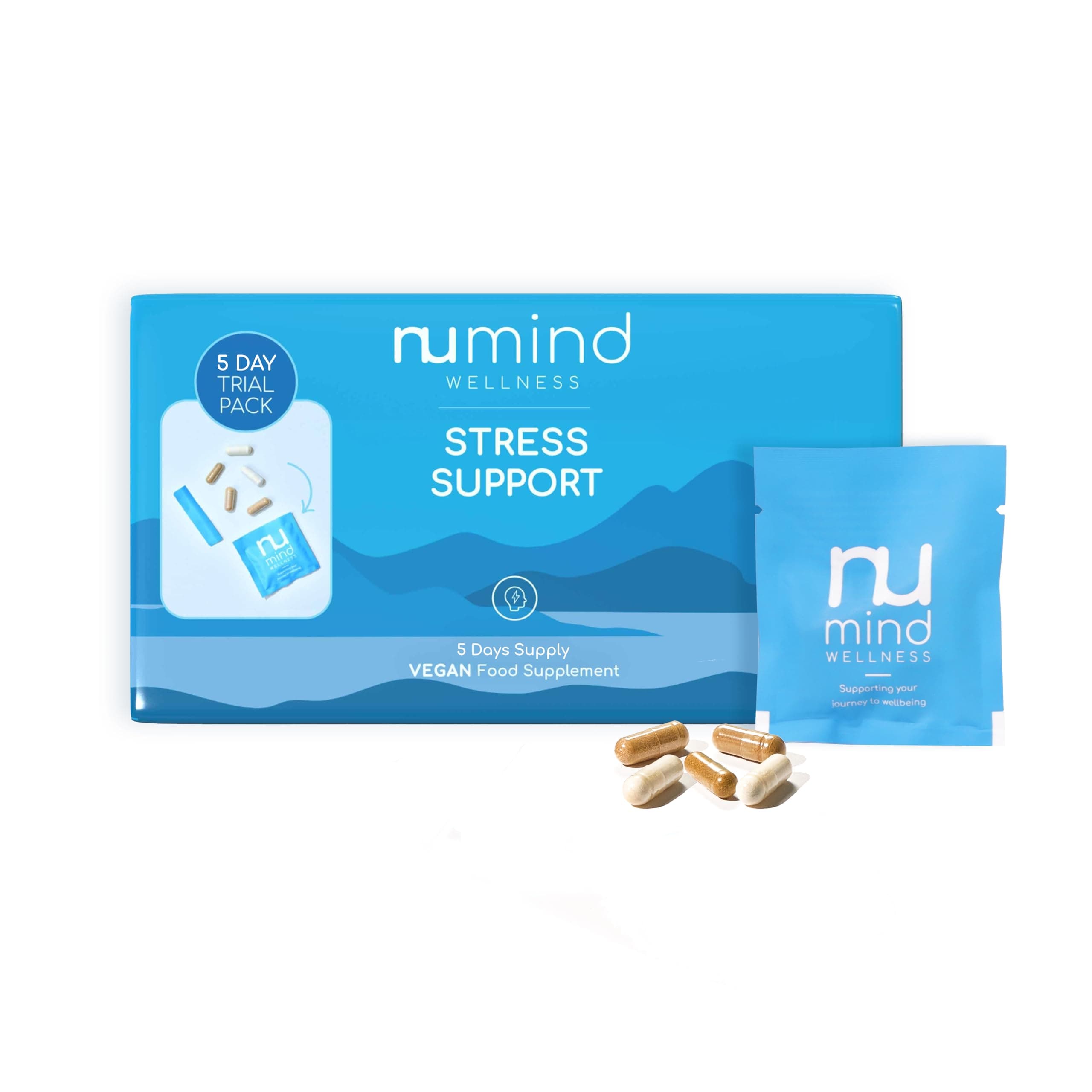 Nu MindCalming Support Formula 5 x Day Trial - All-in-One Calm Support Supplement B Vitamins, Vitamin C, Vitamin D3, Zinc, Iron, Magnesium, Ashwagandha KSM66