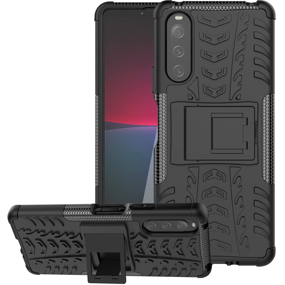 CCSmallTyre Pattern Design Case for Sony Xperia 10 IV with Kickstand, Heavy Duty Shockproof TPU+PC Material Double Layer Protection Phone Case for Sony Xperia 10 IV XC Black