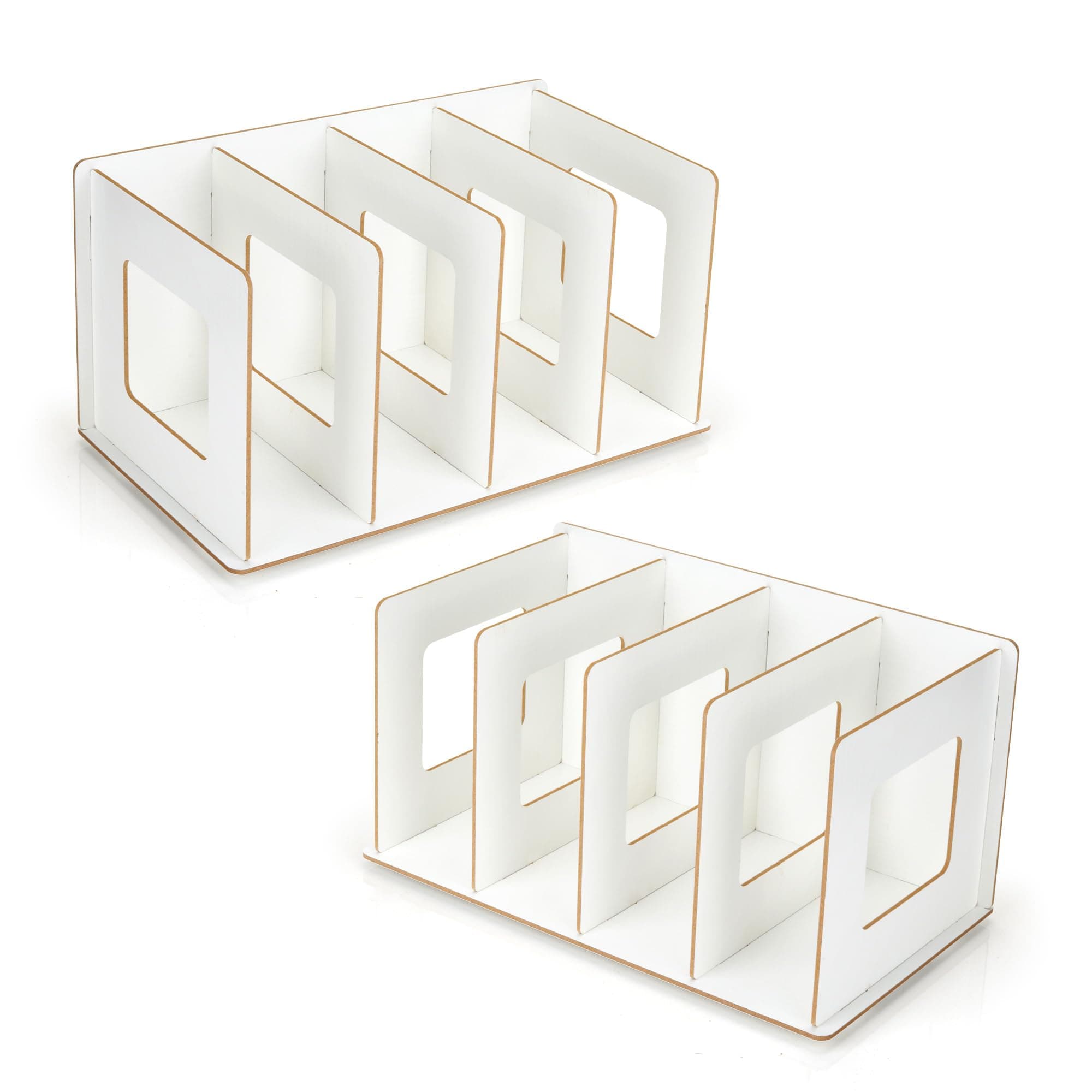 2 Pack CD and DVD Storage Racks, 4 Sections Wooden Desktop Book Storage Shelf, White Desktop CD Storage Rack for CD DVD Blu-Ray Books Magazines