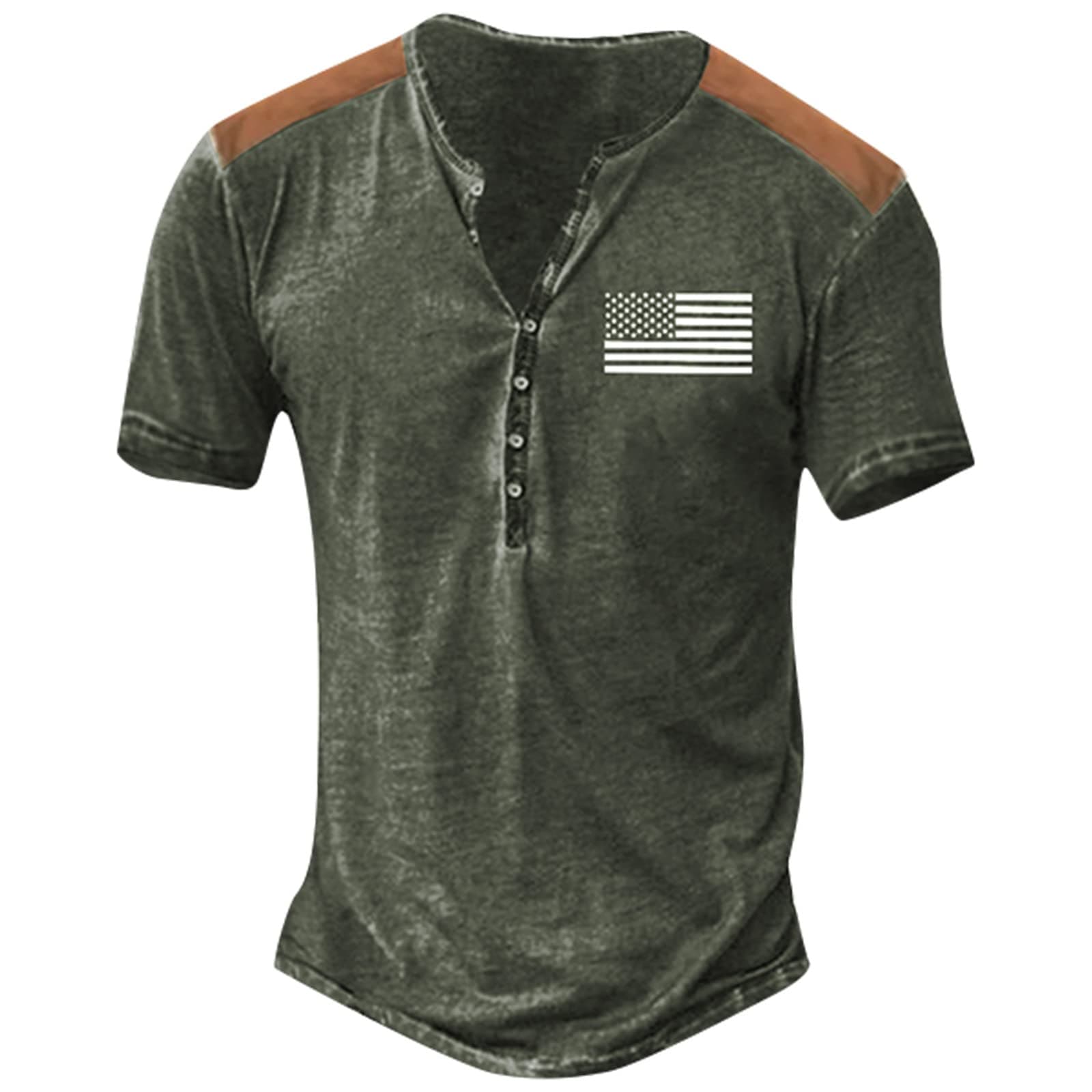 Henley Shirts for Men Distressed Retro Button Down Graphic Short Sleeve Tee Shirts Casual Loose T-Shirts Tops