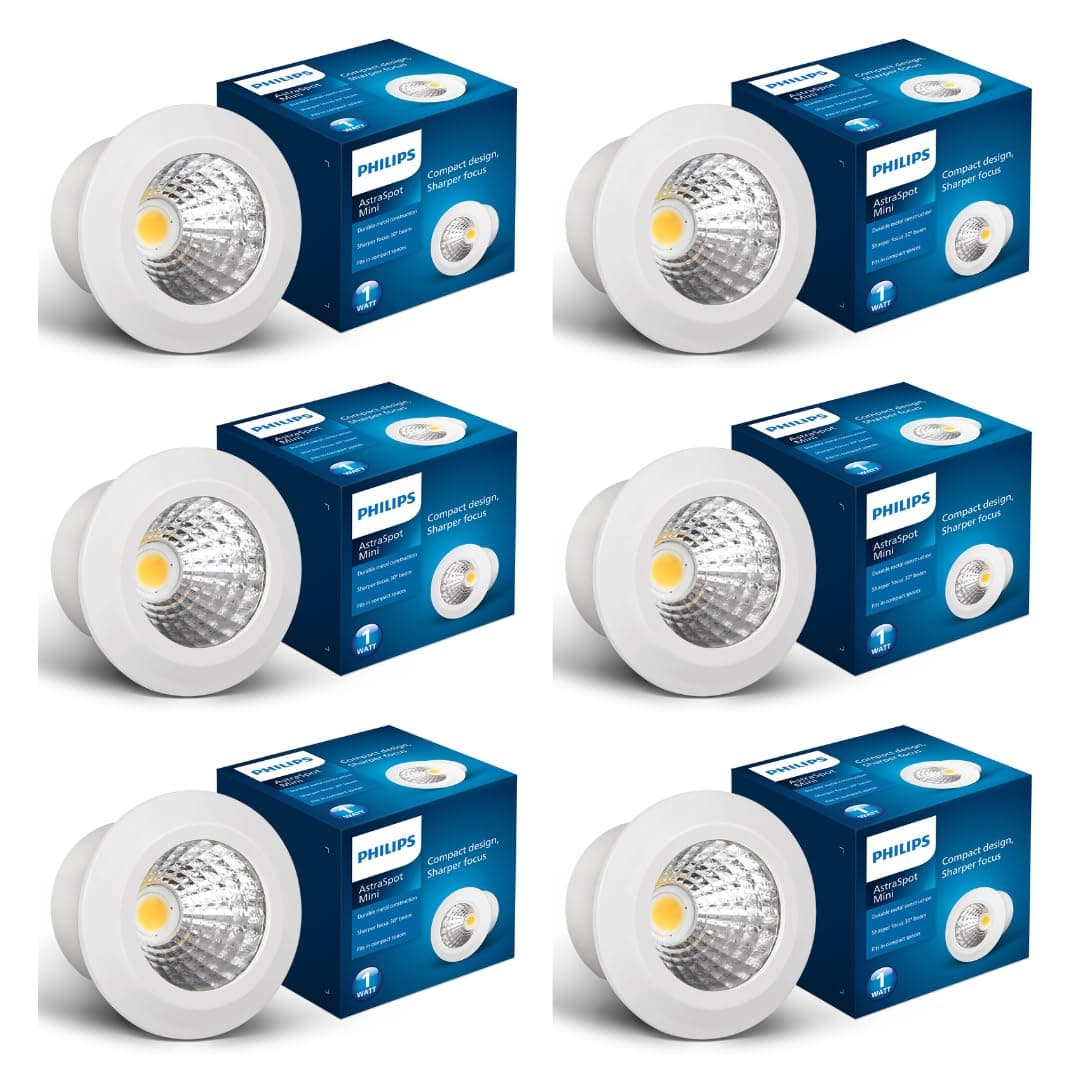 Philips Polycarbonate LED COB Spotlight|AstraMini Spotlight for Display|Premium & Compact Display Light with 1 inch Cutout|Warm White, Pack of 6, Corded Electric