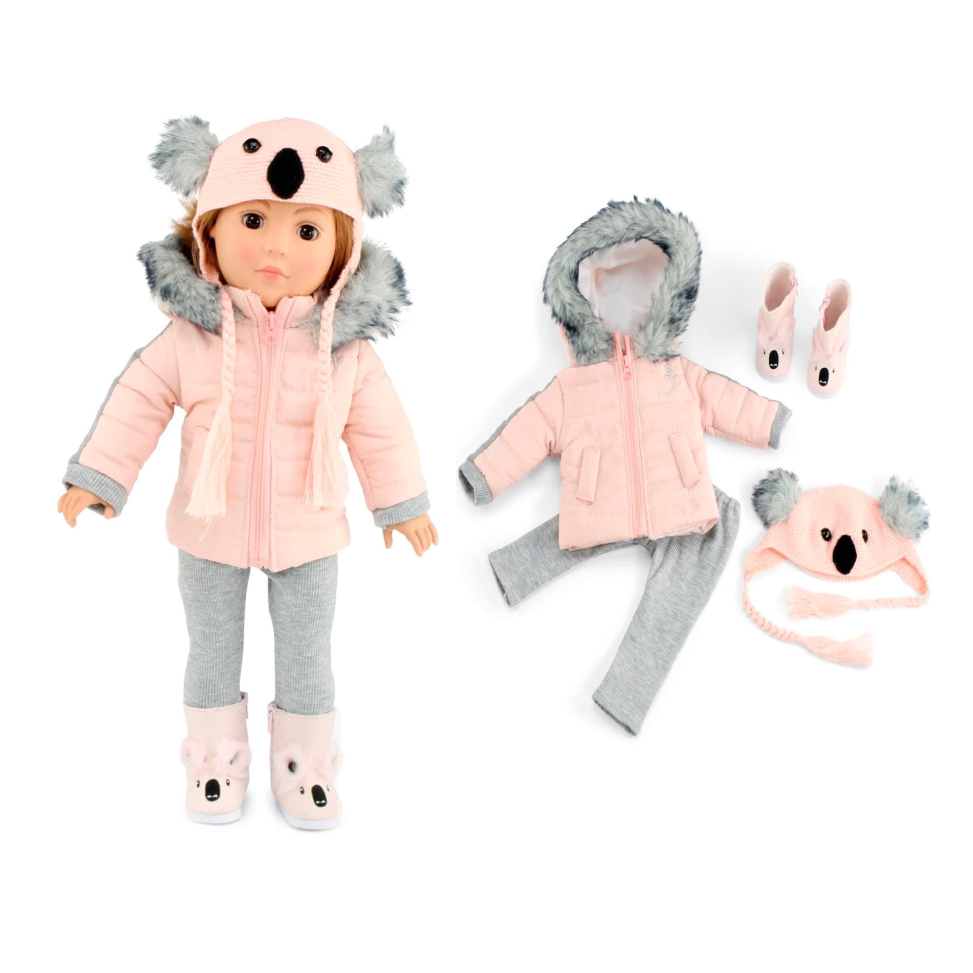18 Inch Doll Winter Clothes Set - 4PC Koala Snow Jacket Coat Outfit with Matching Hat & Boots Compatible with American Girl, Our Generation, My Life As, & Adora Dolls – Kids USA Brand
