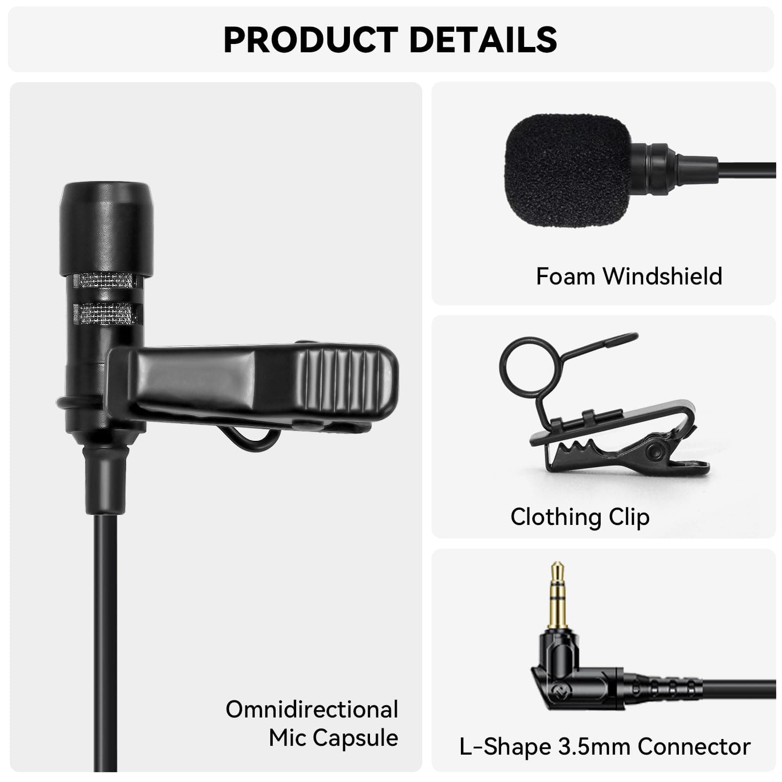 Hollyland Omnidirectional Lavalier Microphone for Lark Max Microphone System-Black (2 Pack)