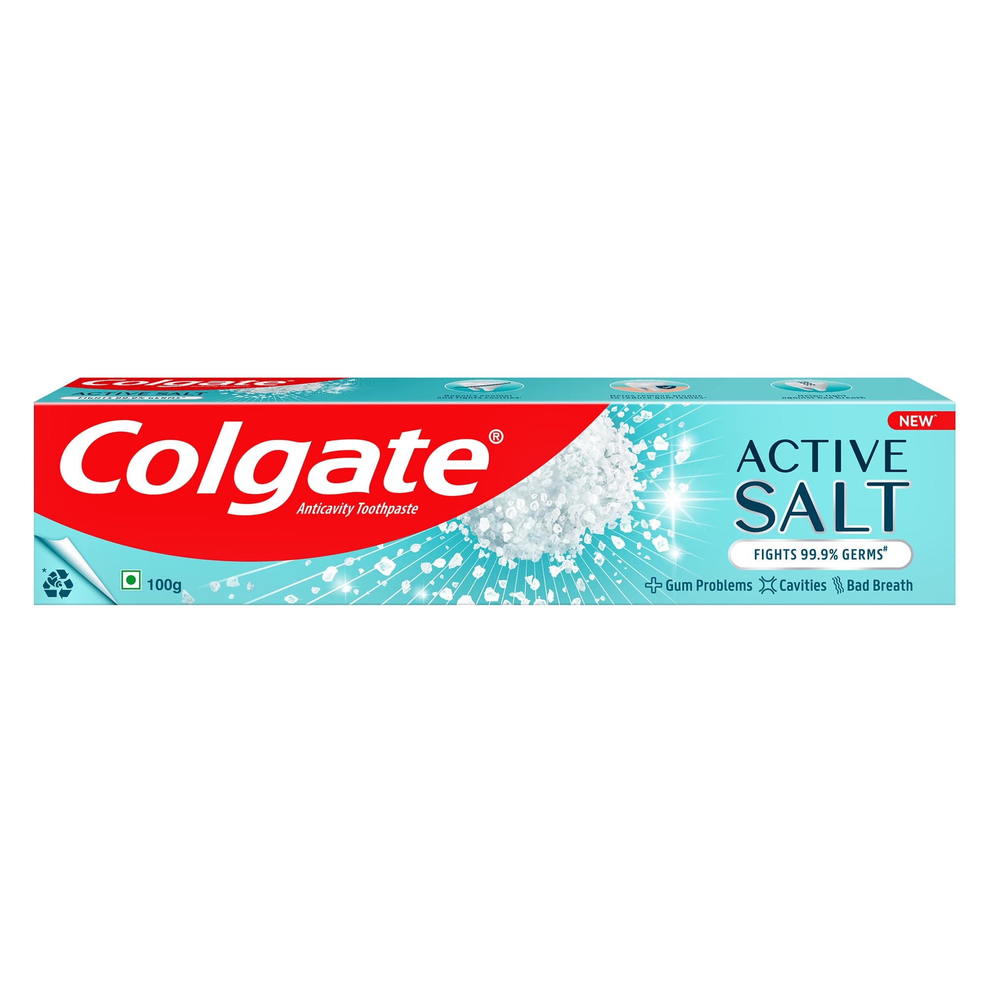 Active Salt Toothpaste, Daily Germ Protection, Pack Of 100G, Oral Care, Colgate Toothpaste With Salt And Mint, Healthy Gums & Teeth, Toothpaste That Fights Germs & Eliminates Bad Breath