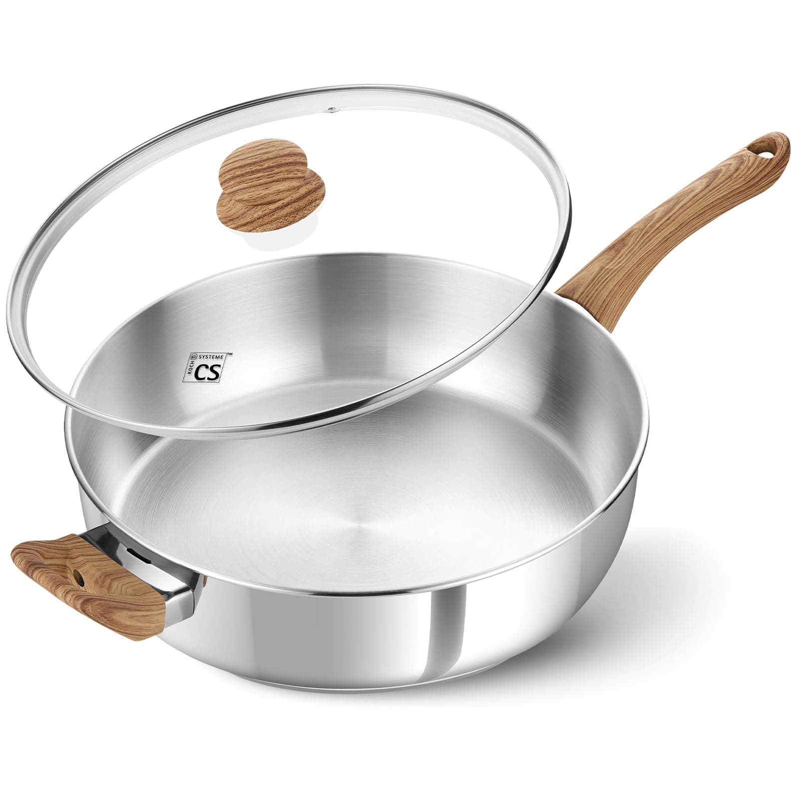 KOCH SYSTEME CS Saute Pan with Lid, 12 Inch Deep Frying Pan with Lid, 5.5 Quart Stainless Steel Saute Pan with Stylish Cool-Touch Bakelite Handle, 12 Inch Deep Stainless Steel Pan, Induction Ready