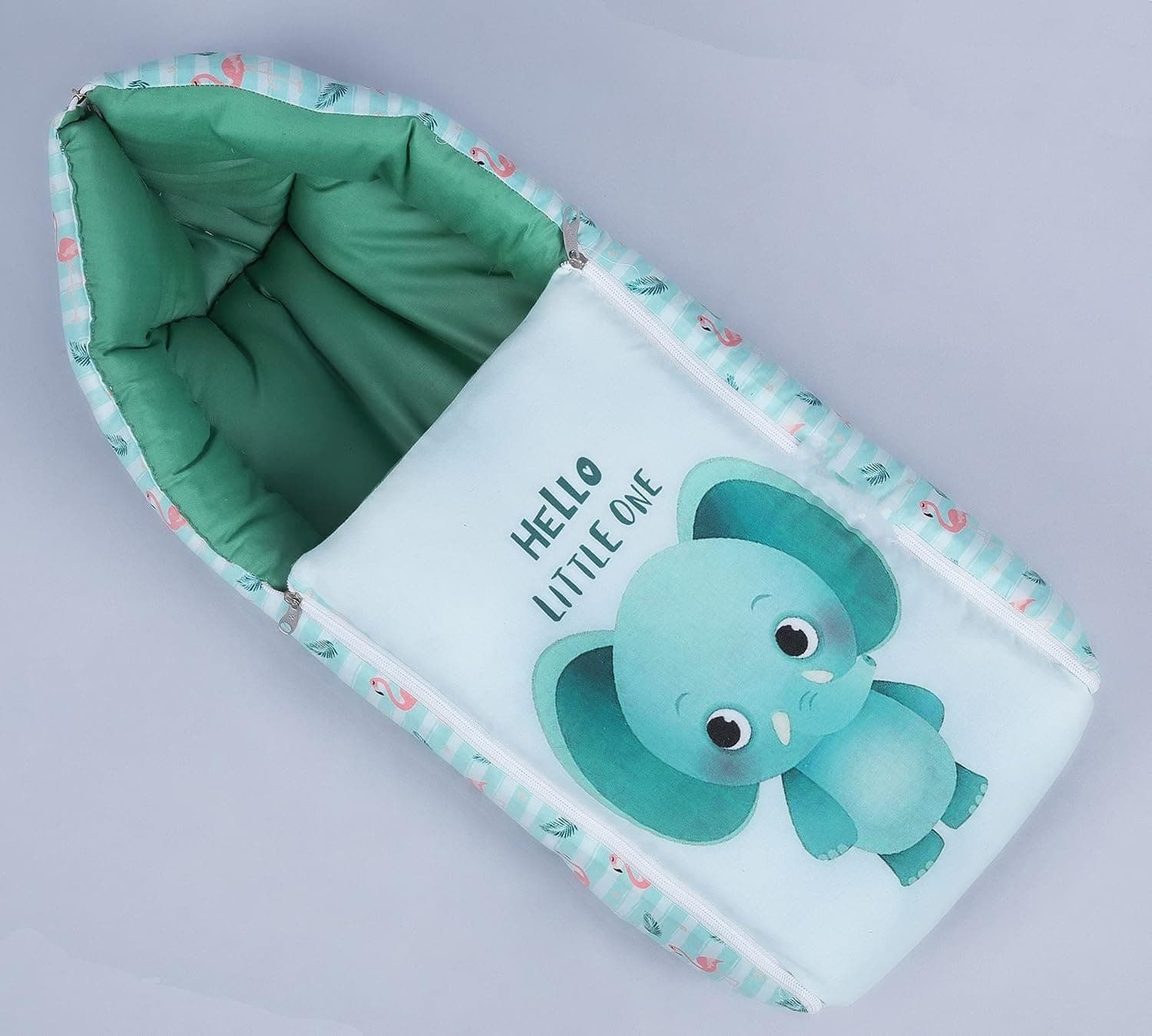 Tiny Tycoon 3 in 1 Elephant Baby Bed, Sleeping Bag & Carry Nest, Cotton Baby Bedding for New Born & Infant, Portable Bassinet, for Baby Carrying & Unisex Baby Sleeping Bed (Green)