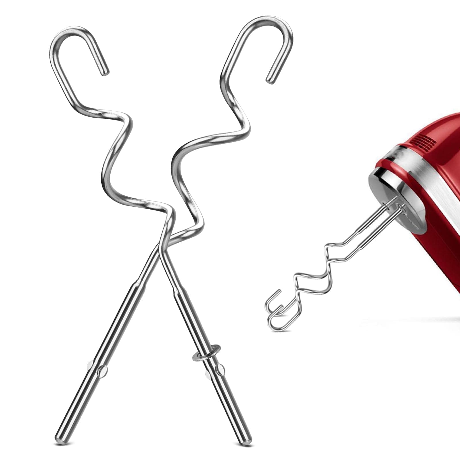 New Dough Hook for Hand Mixer Replacement for Kitchenaid Hand Mixer Dough Hooks KHM512, Stainless Steel Dough Hooks Suitable for KHM 5KSM KSM KSMO KSMH Series of Kitchenaid Mixer Hand Held, Set of 2