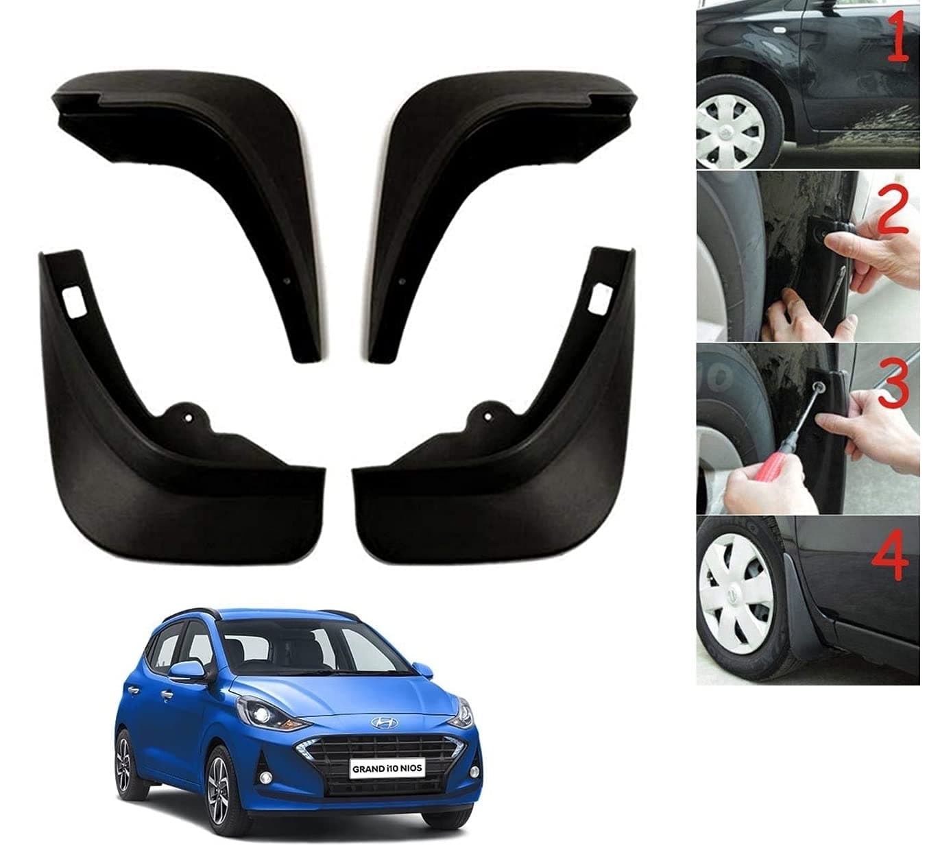 Auto Addict Car Mud Flaps Splash Guards (O.E Type Custom,4 pcs) for Hyundai Grand i10 Nios