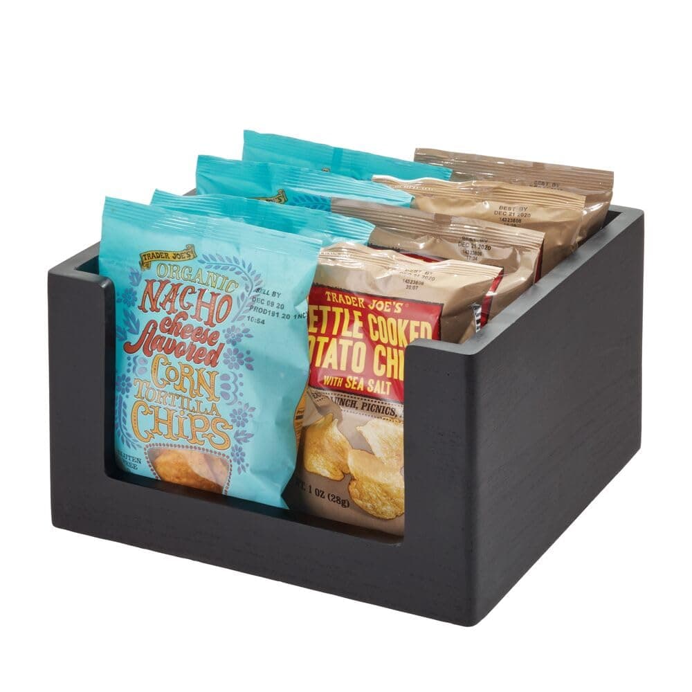 iDesign Small Open Front Paulownia Wood Multi-Purpose Storage Bin, Black