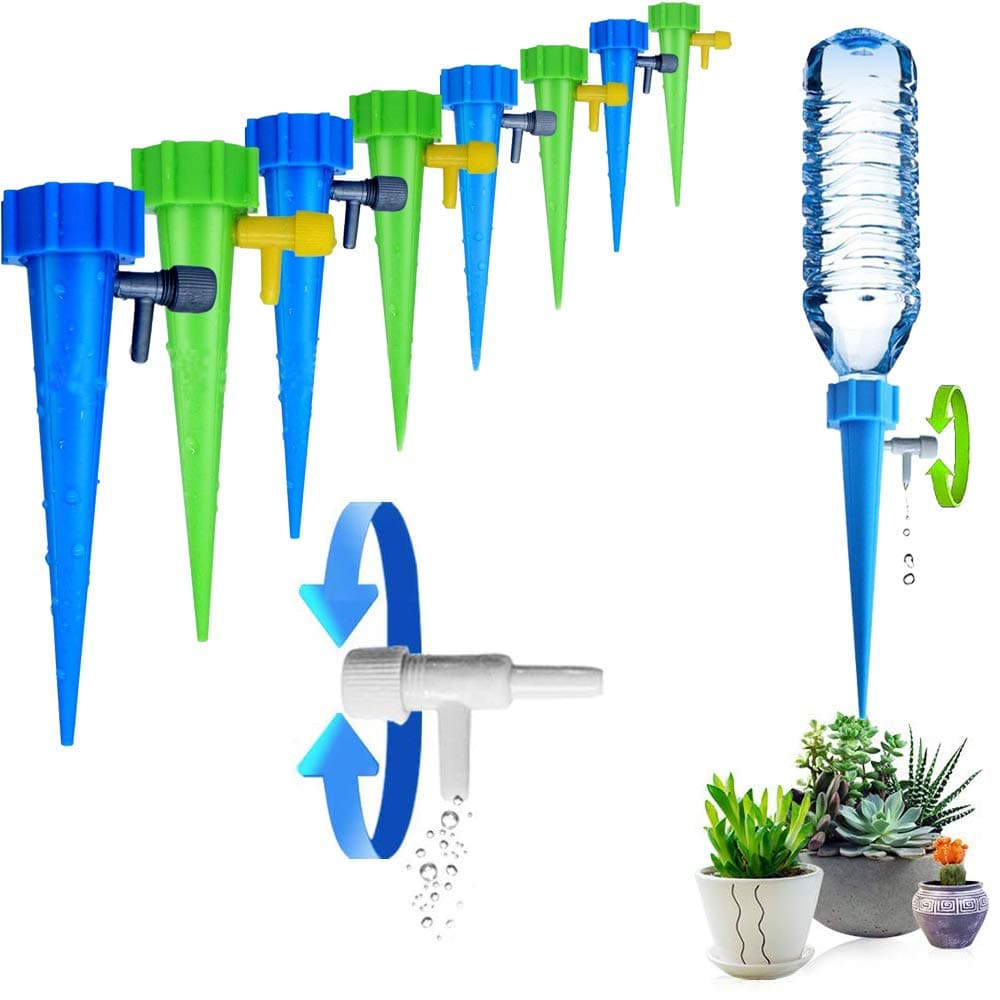 Plant Waterer Self Watering Spikes System Automatic Vacation Drip Irrigation Watering Devices with Slow Release Control Valve Switch for Garden Plants Indoor & Outdoor (12 Packs)