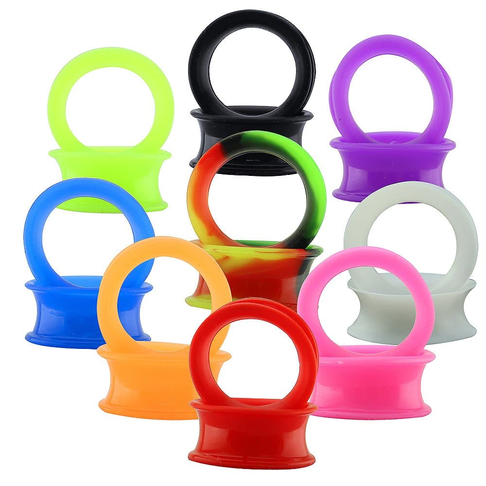ZS 9 Pair Silicone Flexible Thin Ear Plugs Tunnels Double Flared Expander Ear Gauges Piercing
