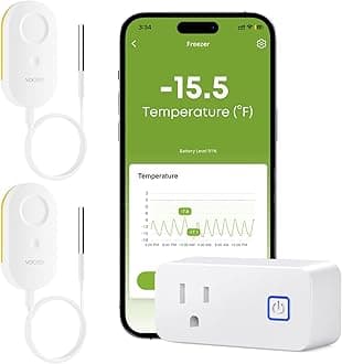 WiFi Refrigerator Thermometer with Freezer Alarm, Email Alert, App Notification, Data Logging Export, No Subscription Fee, 2 Remote Temperature Sensor for Home Kitchen, Hot Tub
