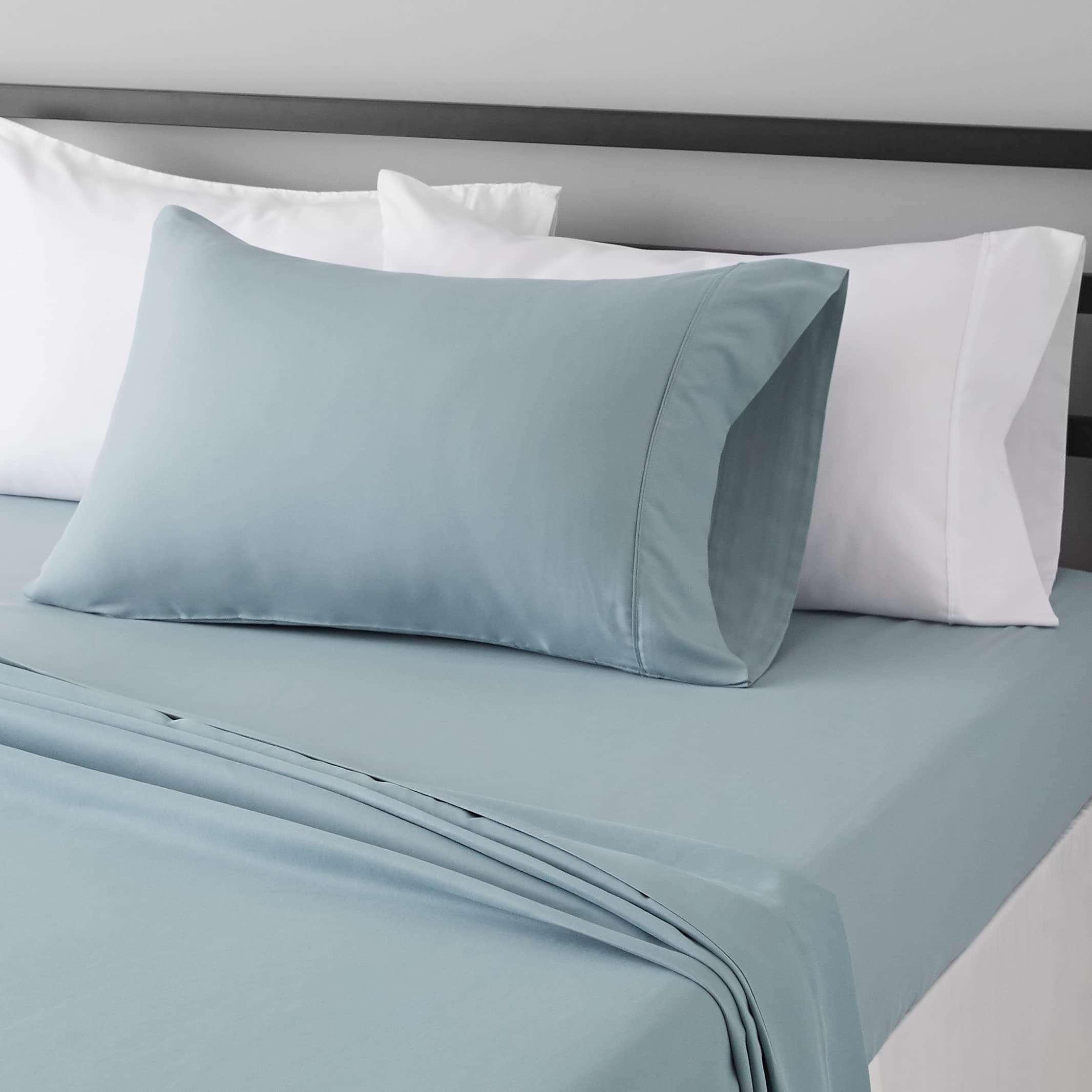 - Lightweight Breathable Super Soft Easy Care Wrinkle Resistant Brushed Microfiber 3 Piece Bed Sheet Set with 14-Inch Deep Pockets, Twin, Spa Blue, Solid
