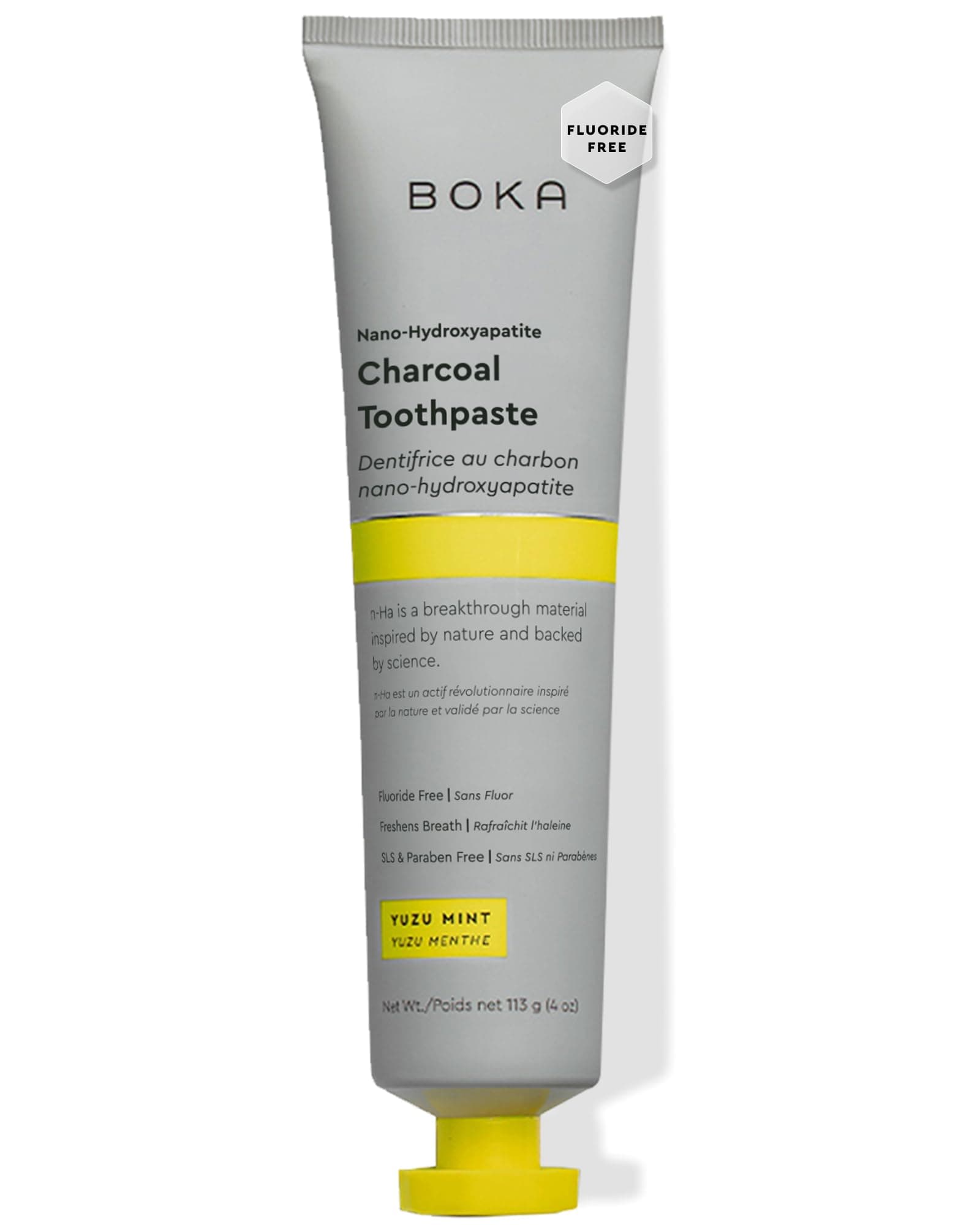Boka Fluoride Free Toothpaste, Nano Hydroxyapatite Toothpaste, Appropriate for Sensitive Teeth - for Adult Oral Care - Charcoal Yuzu Mint Flavor, 4 Fl Oz 1Pk US Manufactured