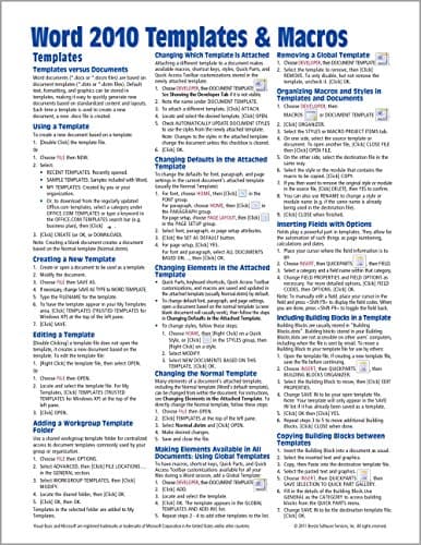 Microsoft Word 2010 Templates & Macros Quick Reference Guide (Cheat Sheet of Instructions, Tips & Shortcuts - Laminated Card) Pamphlet – April 15, 2010