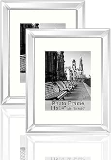 Meetart Sparkle Crystal Silver Glitter Mirror Glass Photo Frame 11x14 inch Mate to 8x10 inch 2 Piece Pack