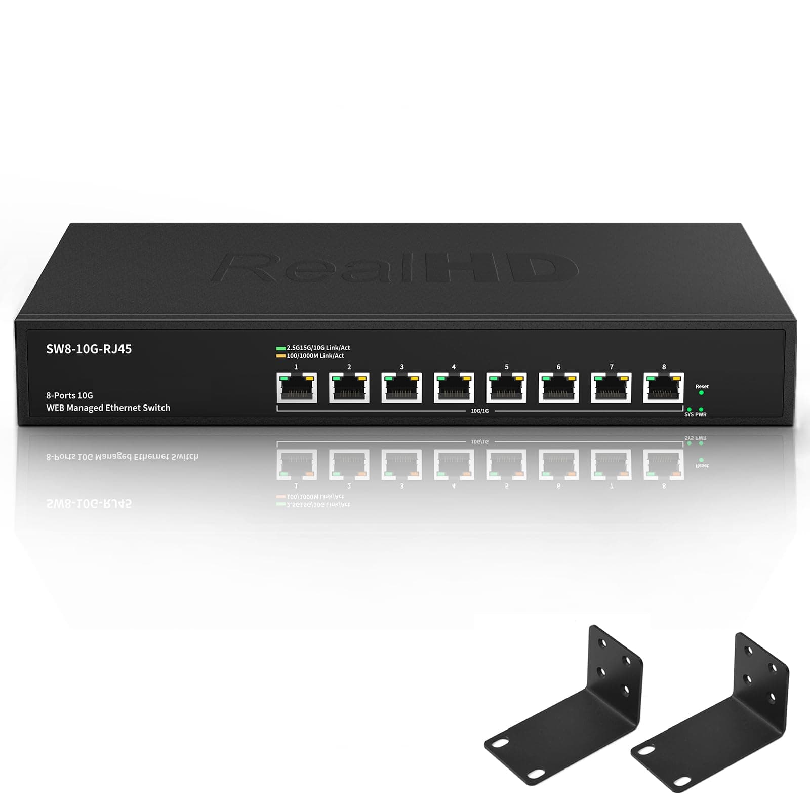 8 Port 10Gb RJ45 Web Managed Network Ethernet Switch with 8 x 10G Base-T Port | 10 Gigabit Multi-Gig Swicth Support 10G-5G-2.5G-1G-100M | Rack Mount | 160G Bandwidth | Built-in Fan | Metal Casing