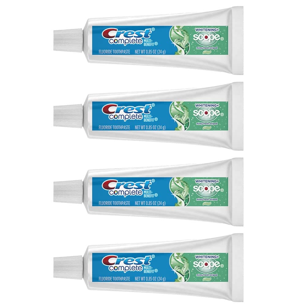Crest Complete Whitening Scope Minty Toothpaste, Travel Size 0.85 Oz, (24g) - Pack of 4