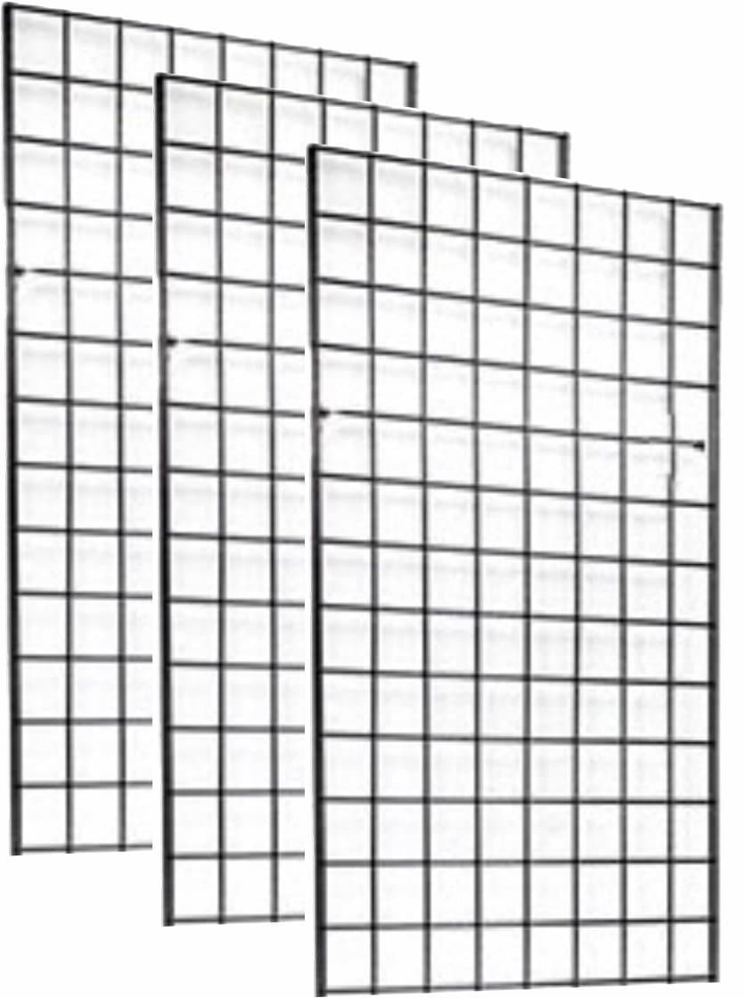 2' x 4' Foot Commercial Grade Wire Grid Wall Panel Display, 3" ON Center 3-Pack, Black