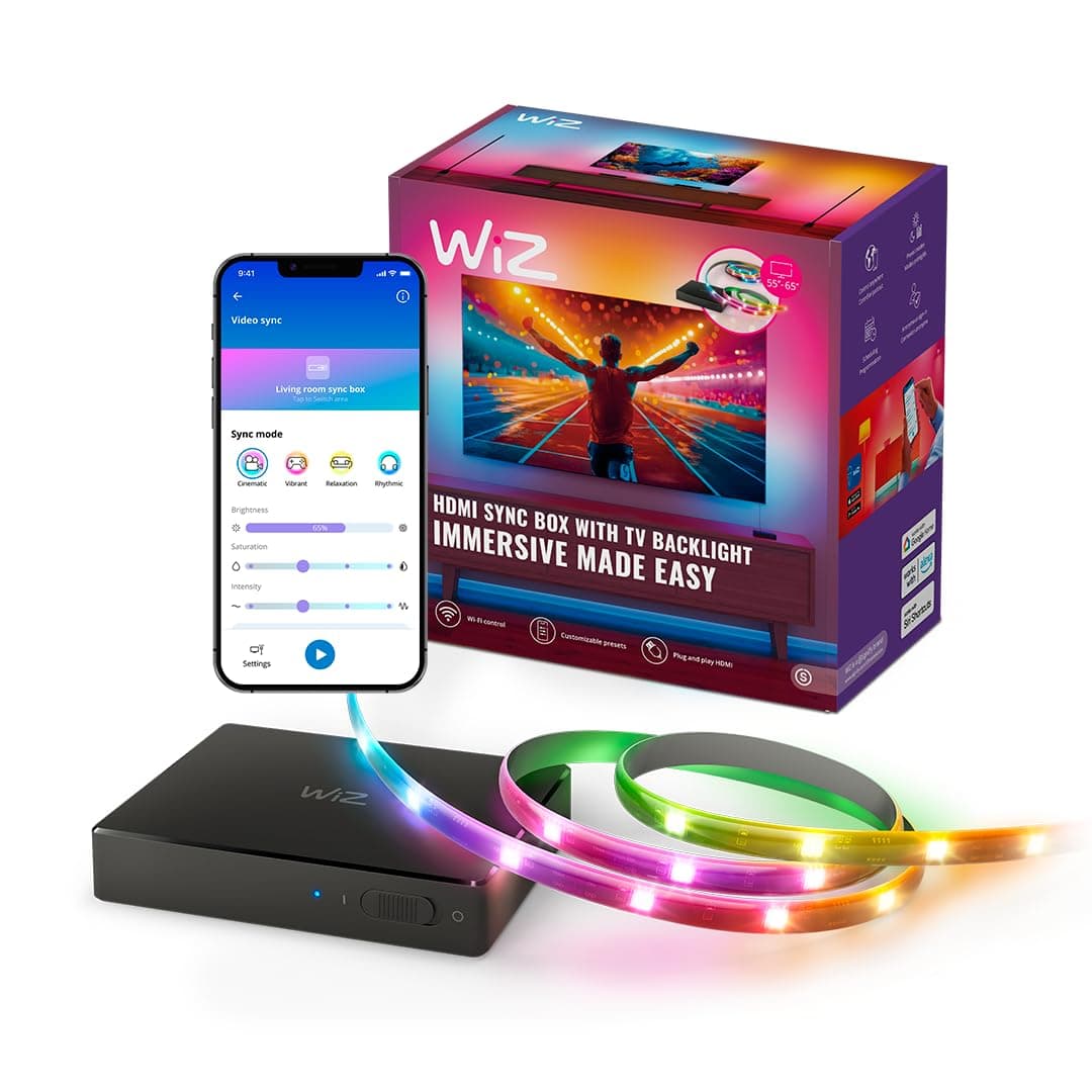 HDMI Sync Box with TV Backlight – Syncs Light to Your Movies, Games and Music - HDMI 2.0 – Supports 4K at 60Hz - RGBIC LED Strip for 55-65 Inch TVs - App/Voice Control, Works with Google and Alexa