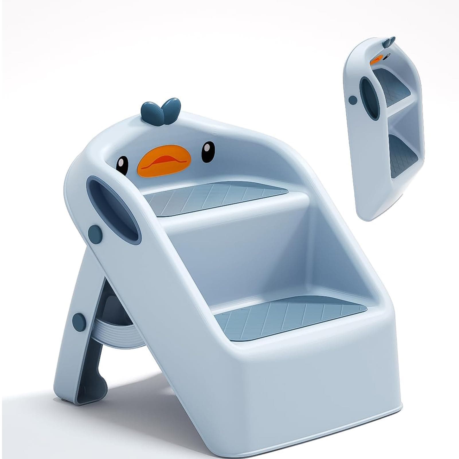 U-HOOME Foldable Toddler Step Stool for Kids Kitchen Bathroom Sink,Toilet Steps Potty Training Stool,Dual Height 11" Kitchen Helper Plastic Poop Stools Ladder with Handles Nursery Foot Stools (Blue)