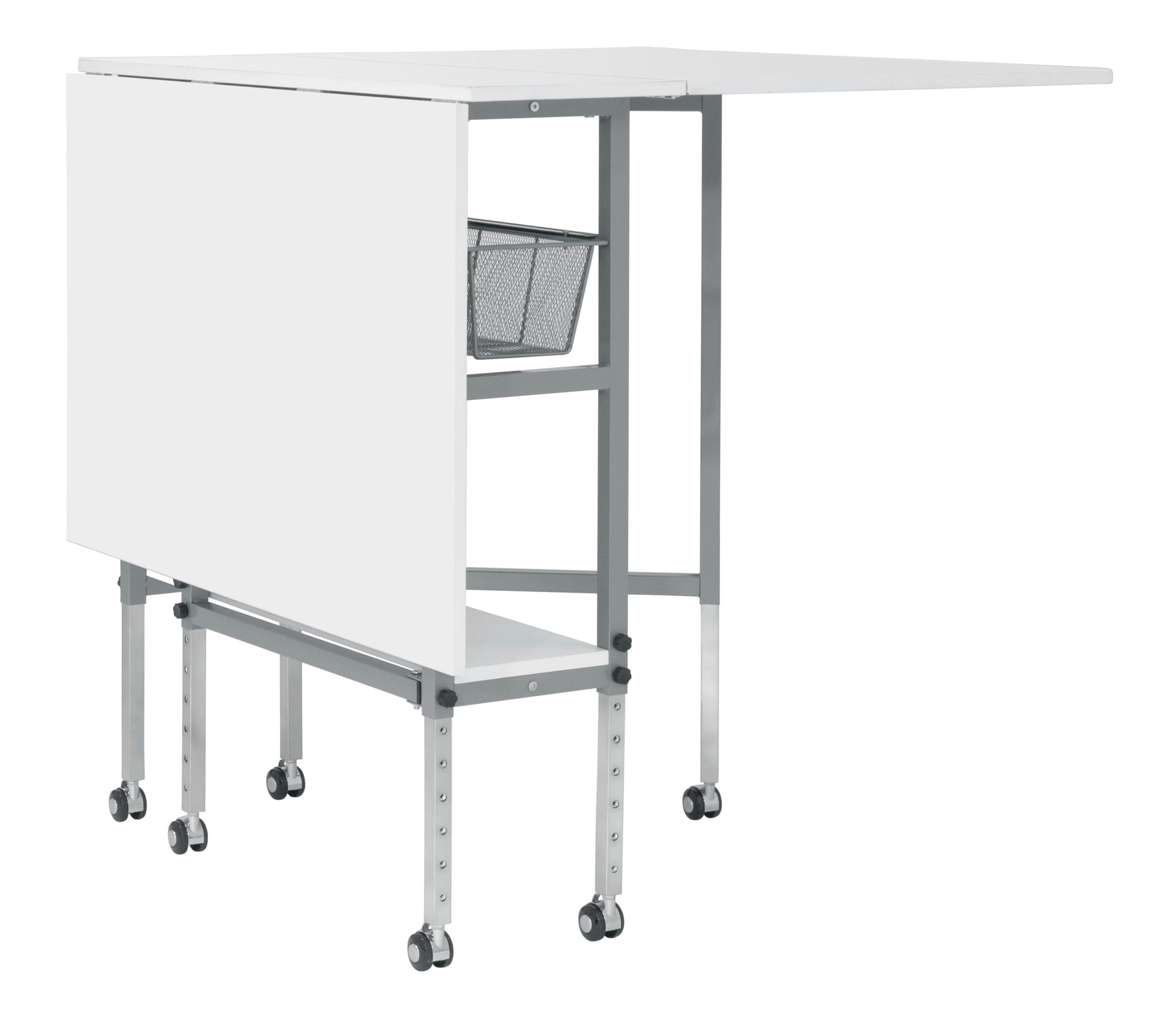 Hobby and Cutting Table - 58.75" W x 36.5" D White Arts and Crafts Table with 2 Mesh Storage Drawers, Silver/White
