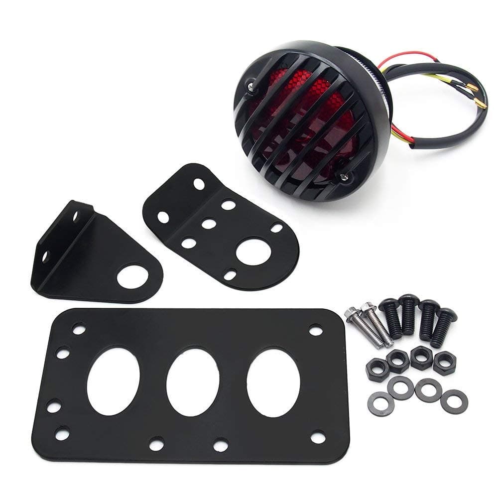 Grill Side Mount Motorcycle Tail Light License Plate Bracket for Bobber Chopper for Yamaha for Suzuki for Kawasaki and Other Custom Bike